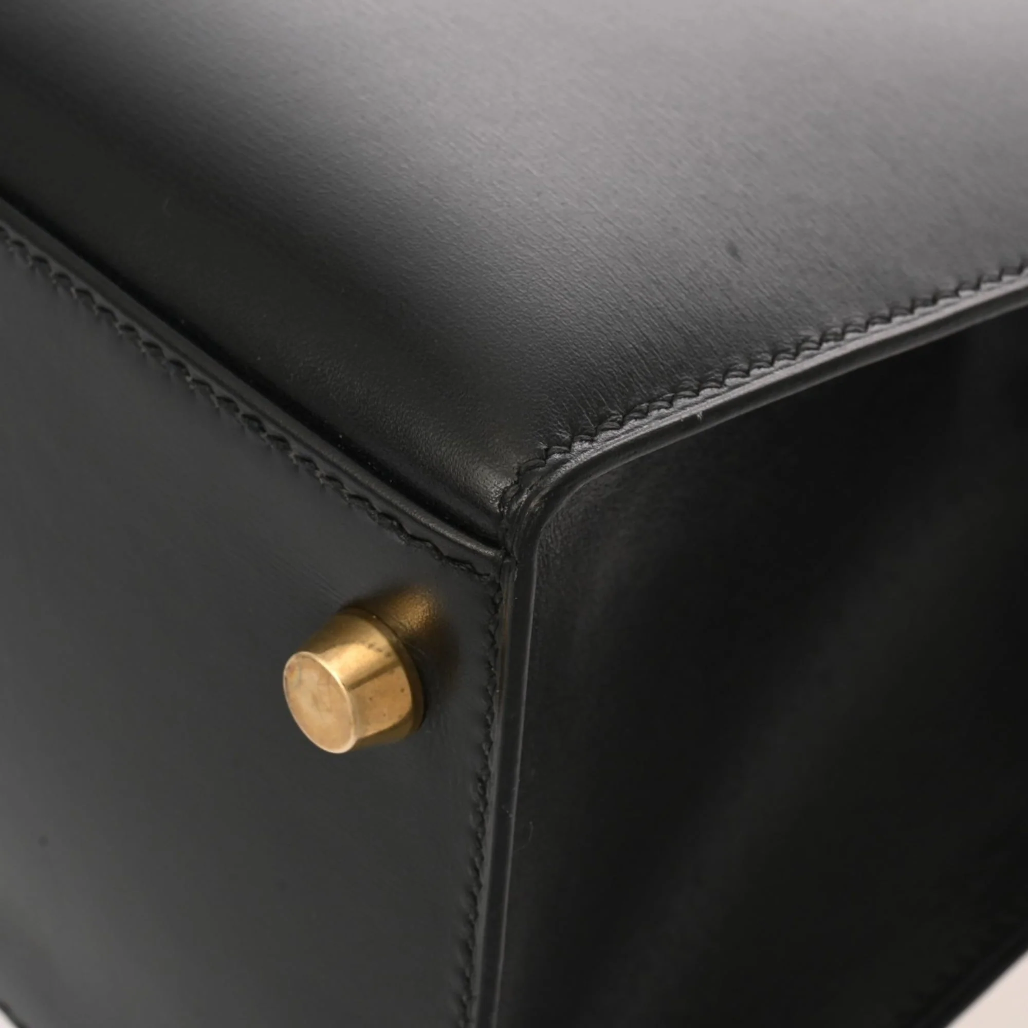 Kelly Handbag Black Box Calf with Gold Hardware 28 - Image 8
