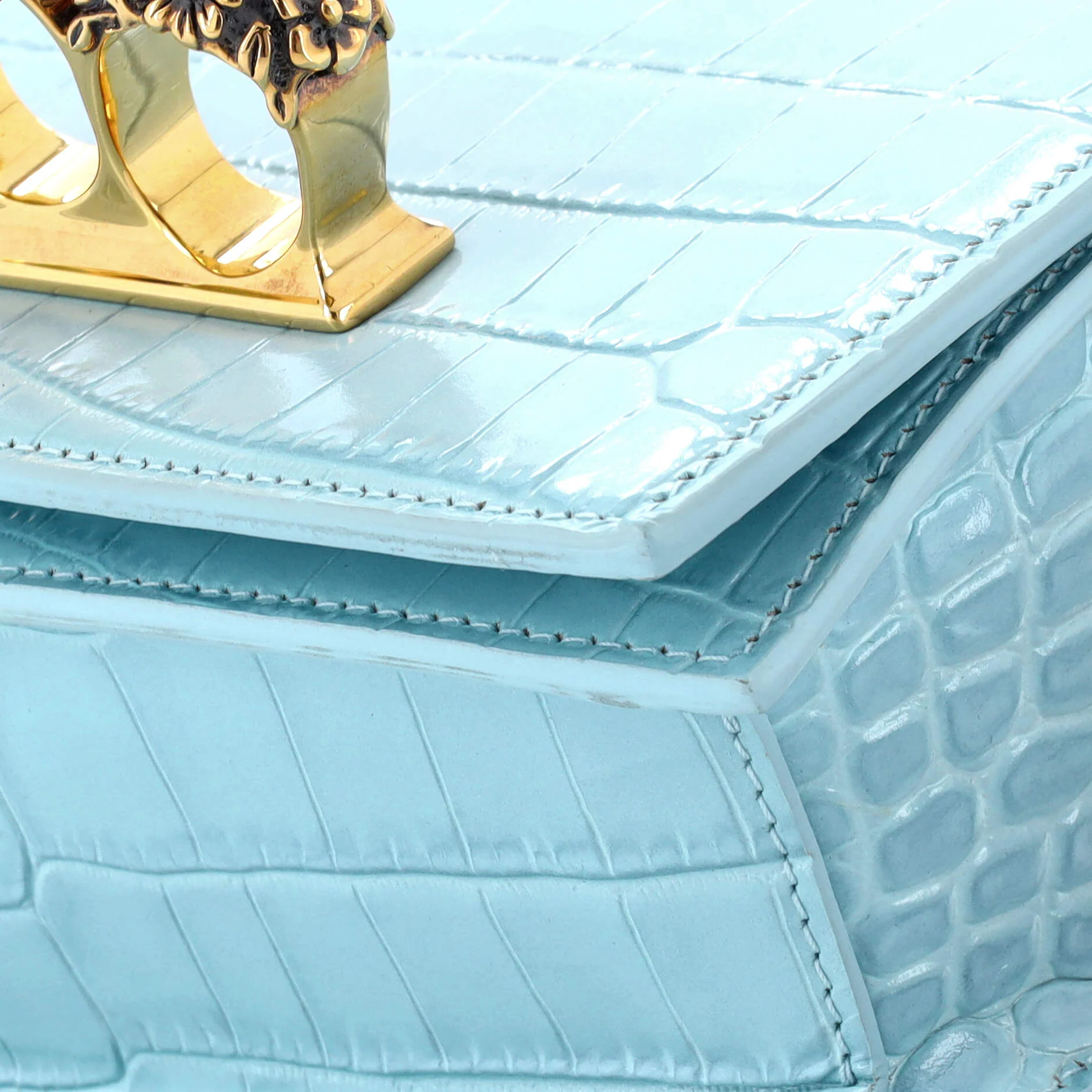 Jeweled Flap Bag Crocodile Embossed Leather Small - Image 7