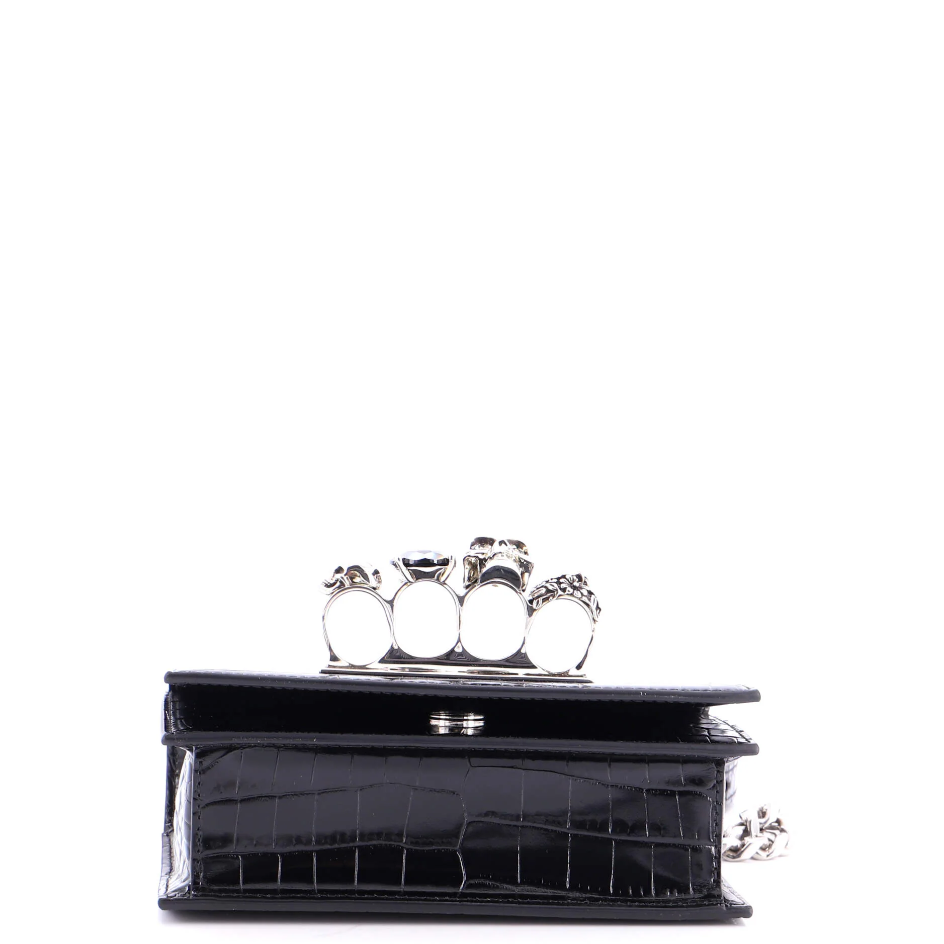 Jewelled Flap Satchel Crocodile Embossed Leather Mini - Image 4