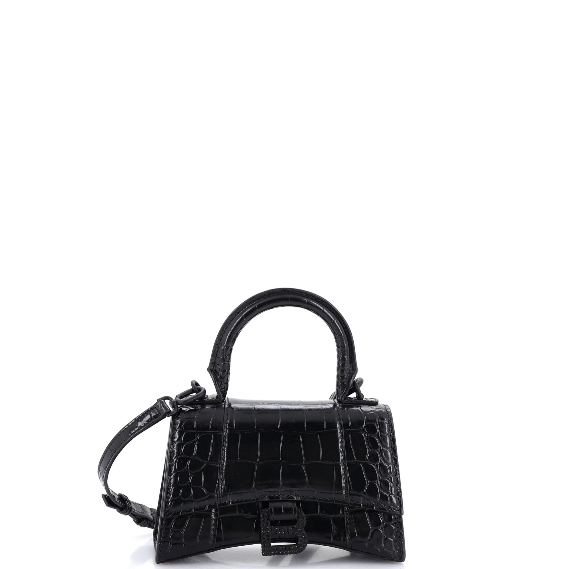 Hourglass Top Handle Bag Crocodile Embossed Leather XS