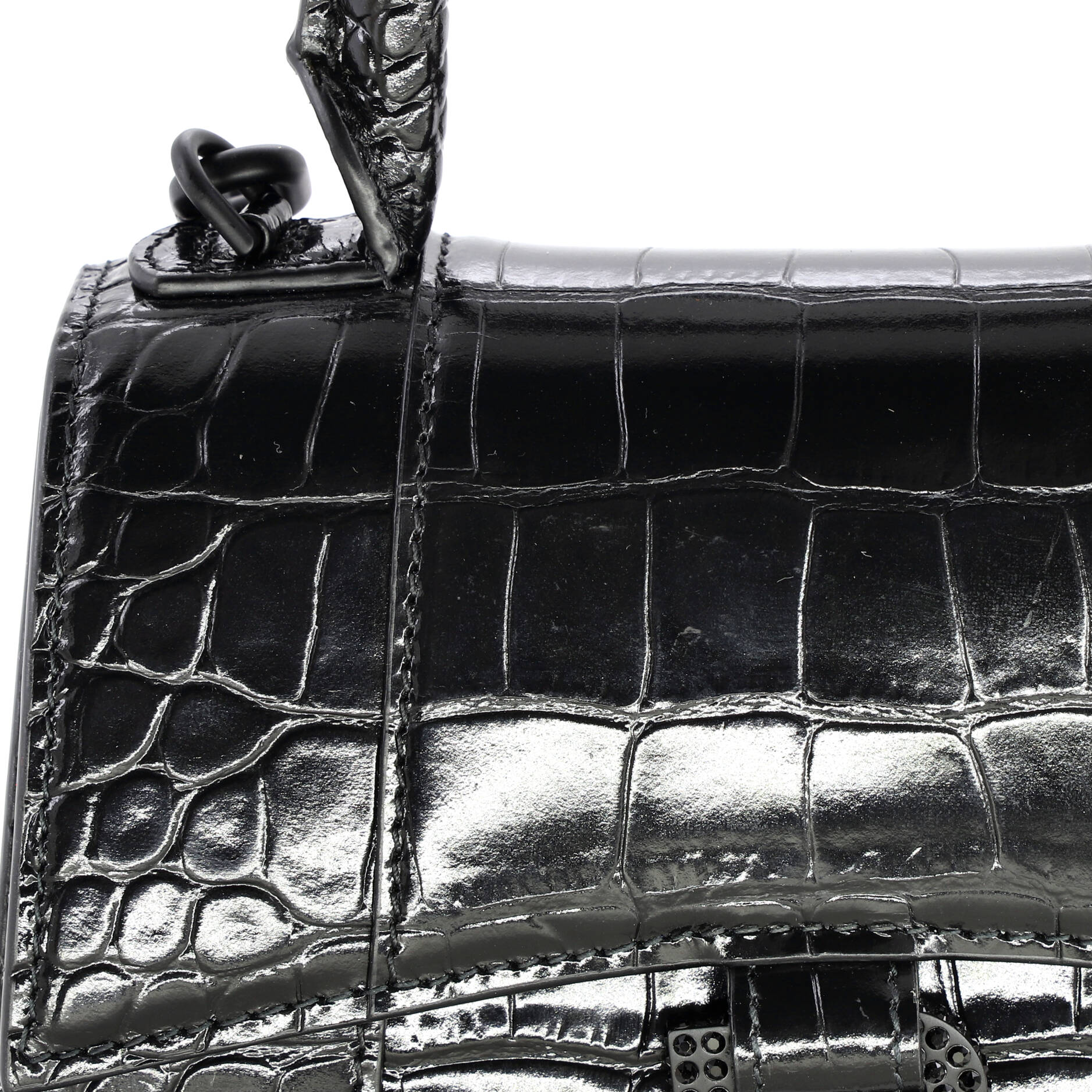 Hourglass Top Handle Bag Crocodile Embossed Leather XS - Image 7