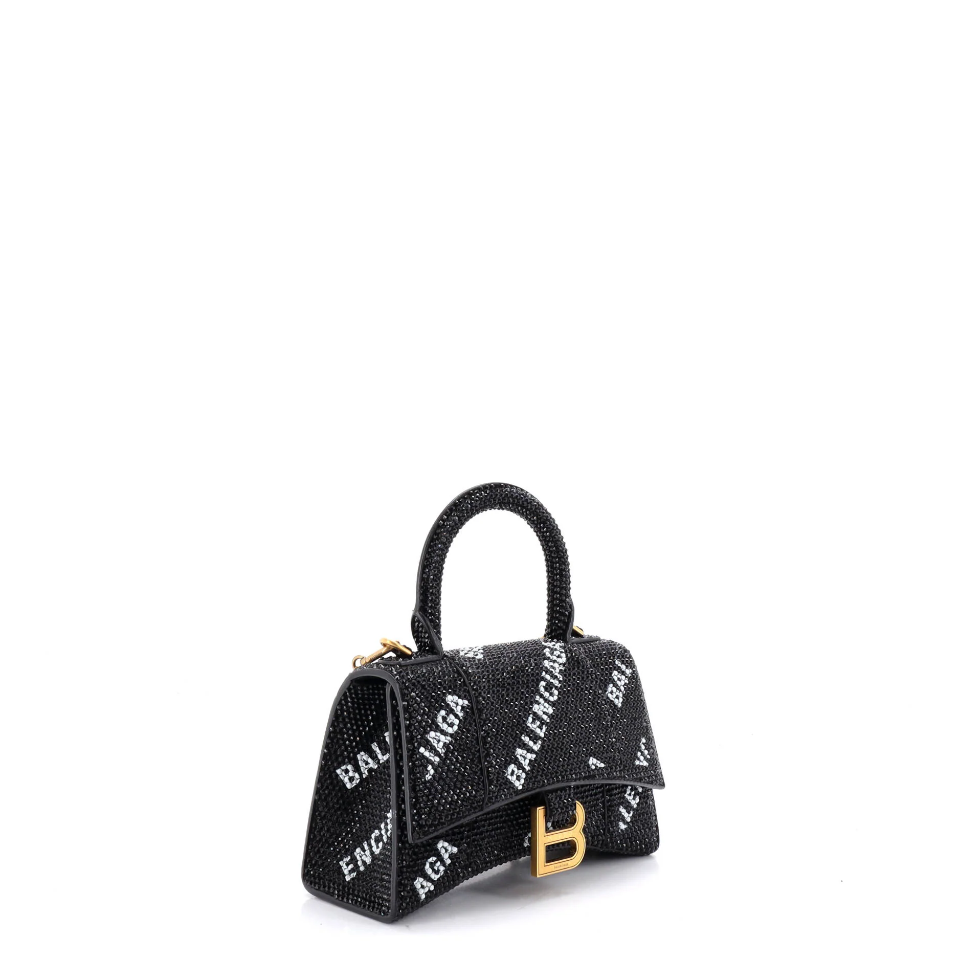 Hourglass Top Handle Bag Suede and Allover Logo Crystals XS - Image 2
