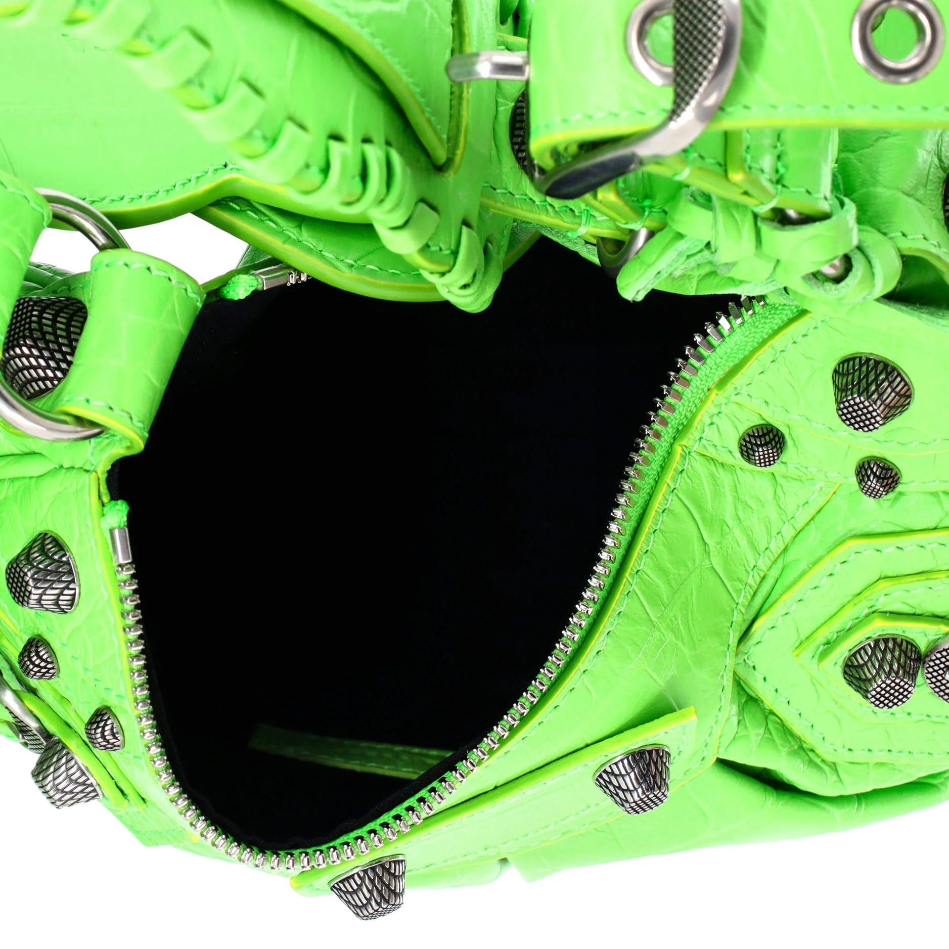 Le Cagole Giant Studs Shoulder Bag Crocodile Embossed Leather XS - Image 6