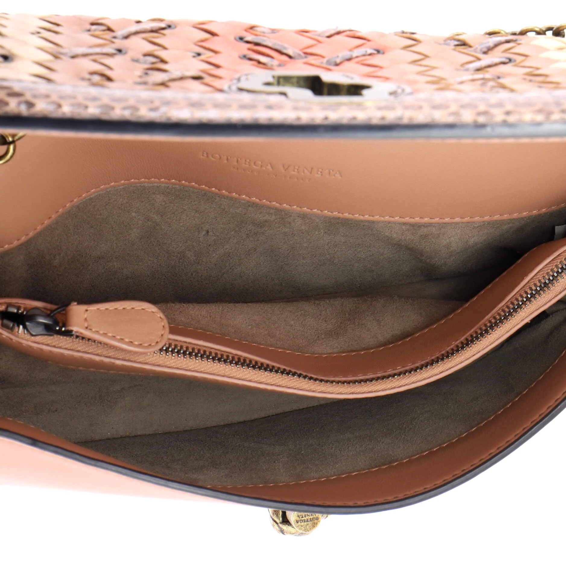 Club Stitch Olimpia Knot Flap Bag Intrecciato Nappa and Snakeskin Medium - Image 6