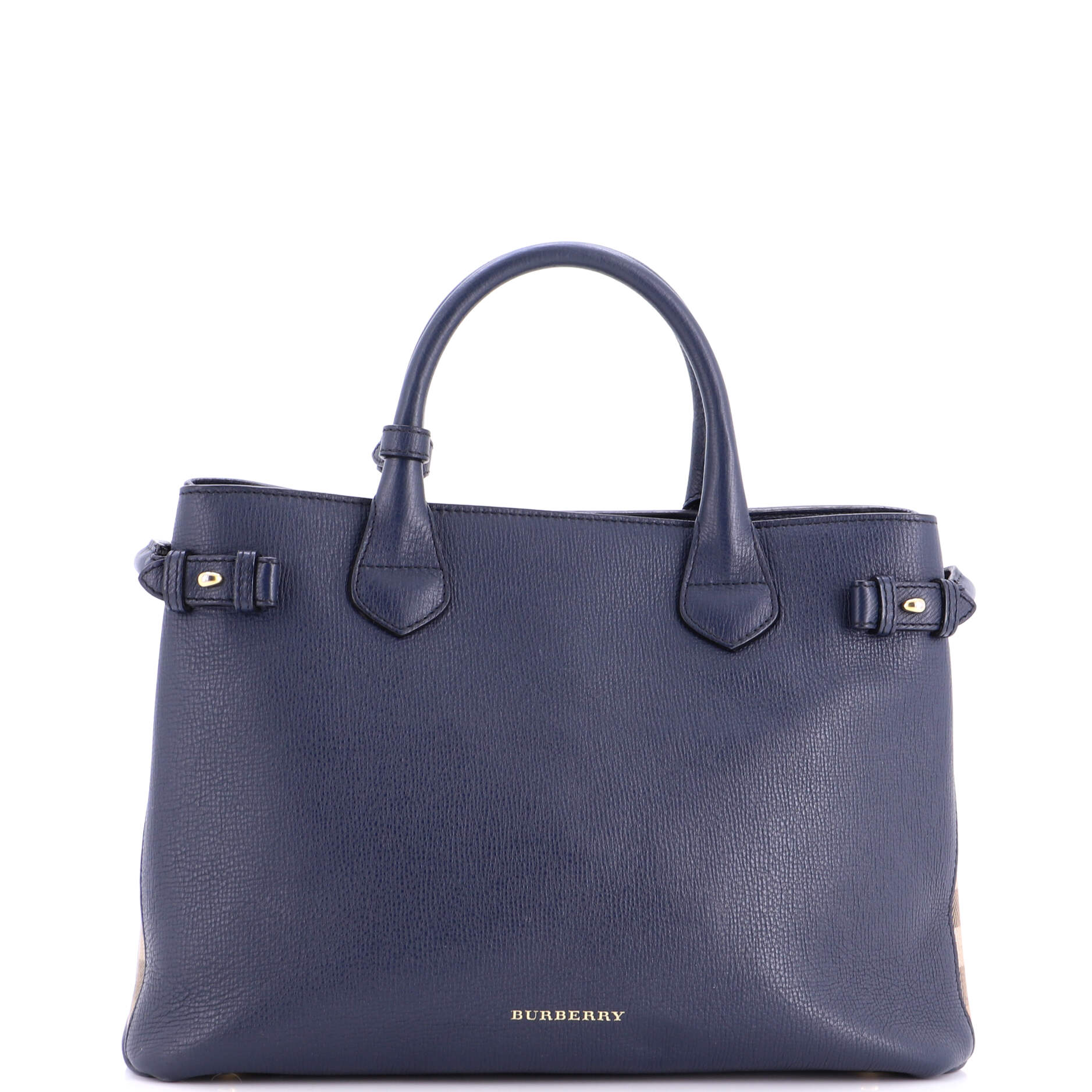 Banner Tote Leather and House Check Canvas Medium