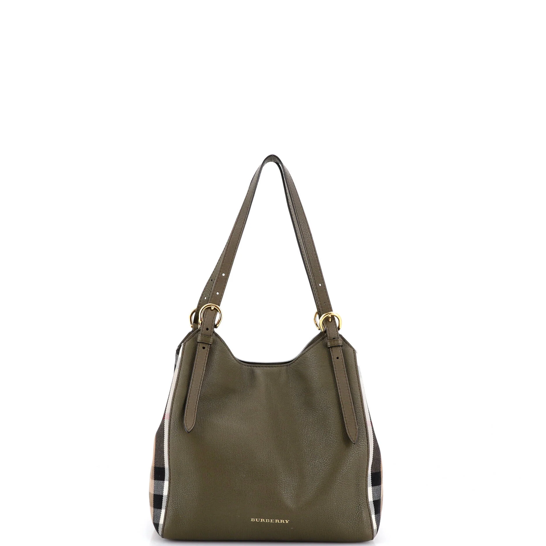 Canterbury Tote Leather and House Check Canvas Medium