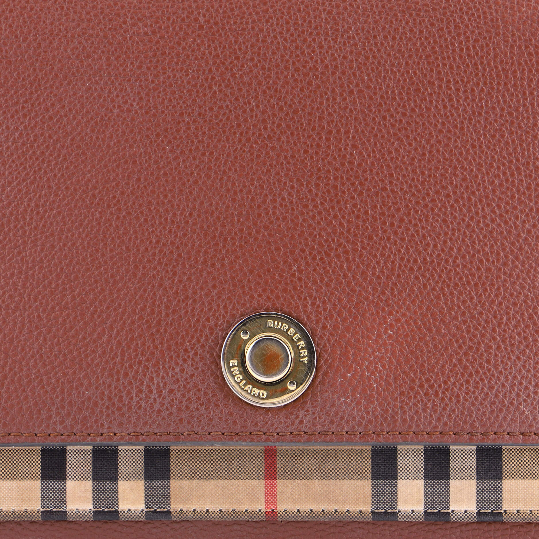 Note Crossbody Bag Leather with Vintage Check Canvas Medium - Image 6