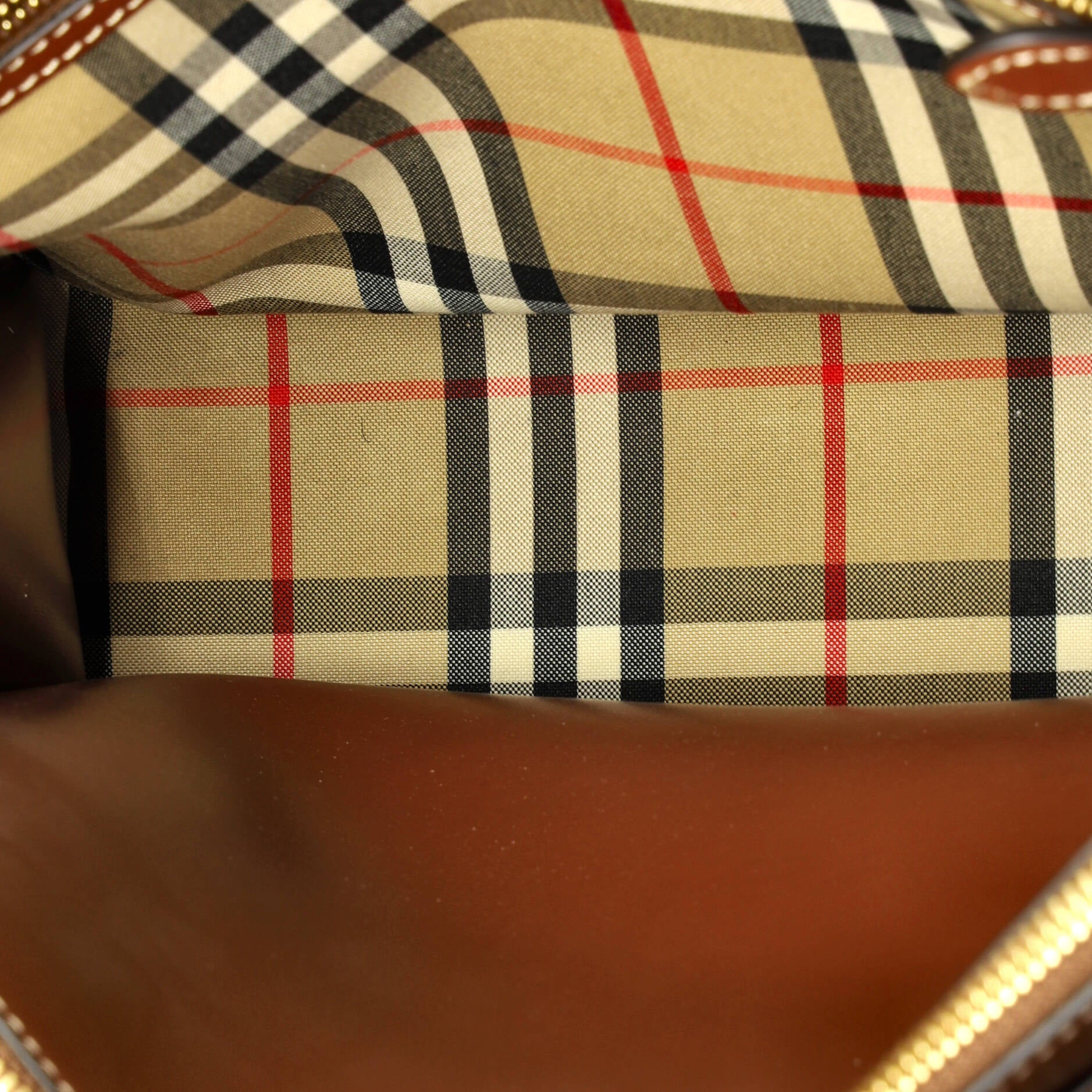 Title Two Handle Tote Leather with Vintage Check Canvas Medium - Image 5