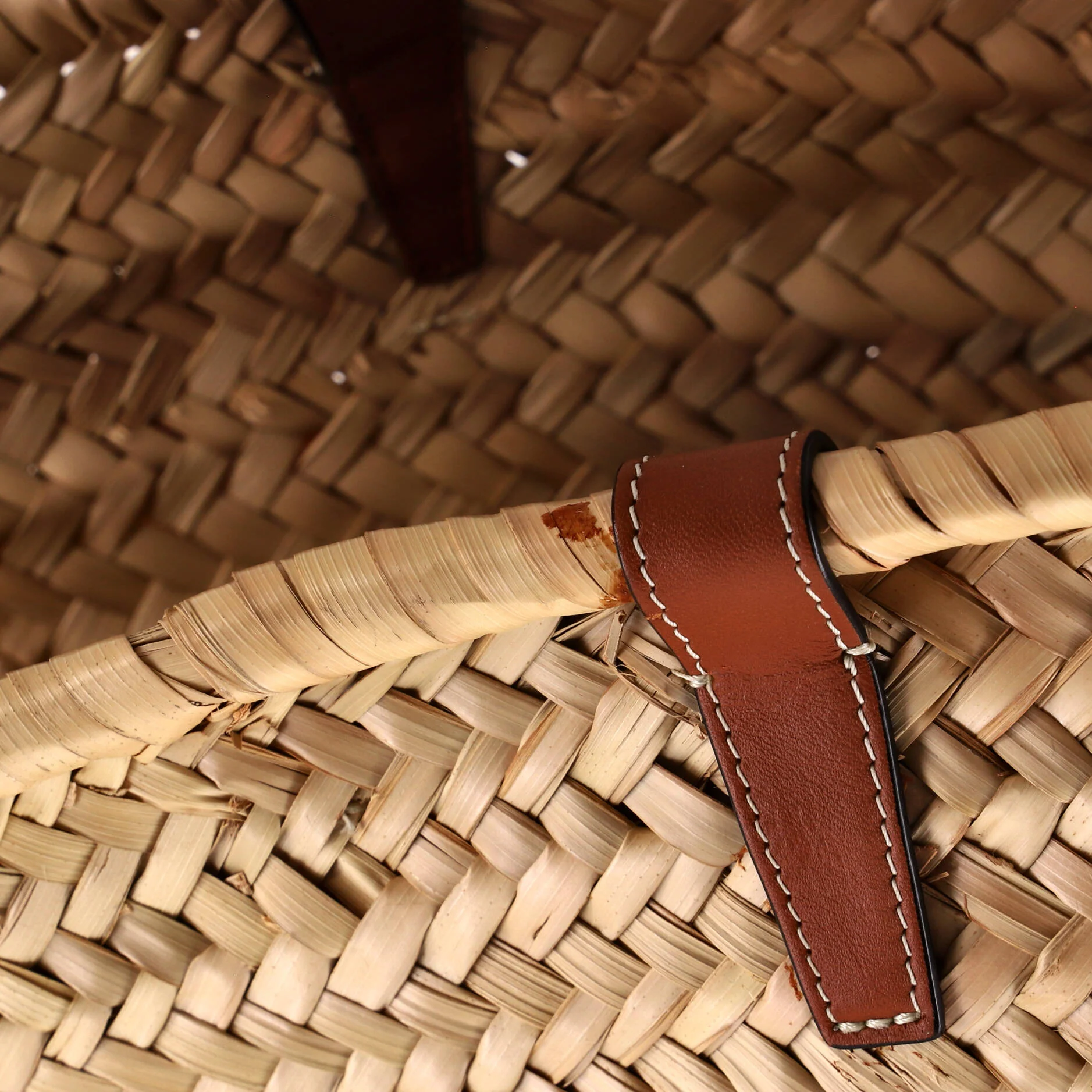 Triomphe Basket Shoulder Bag Raffia with Leather Large - Image 7