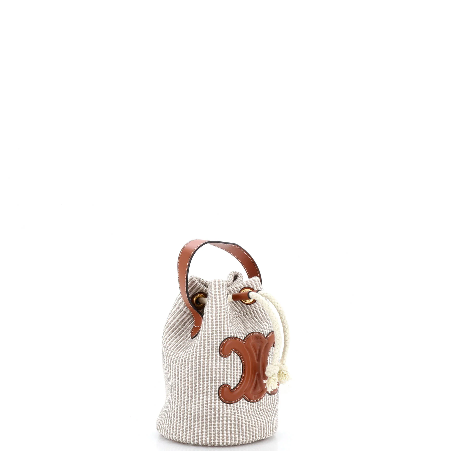 Triomphe Drawstring Bucket Bag Canvas with Leather Teen - Image 2