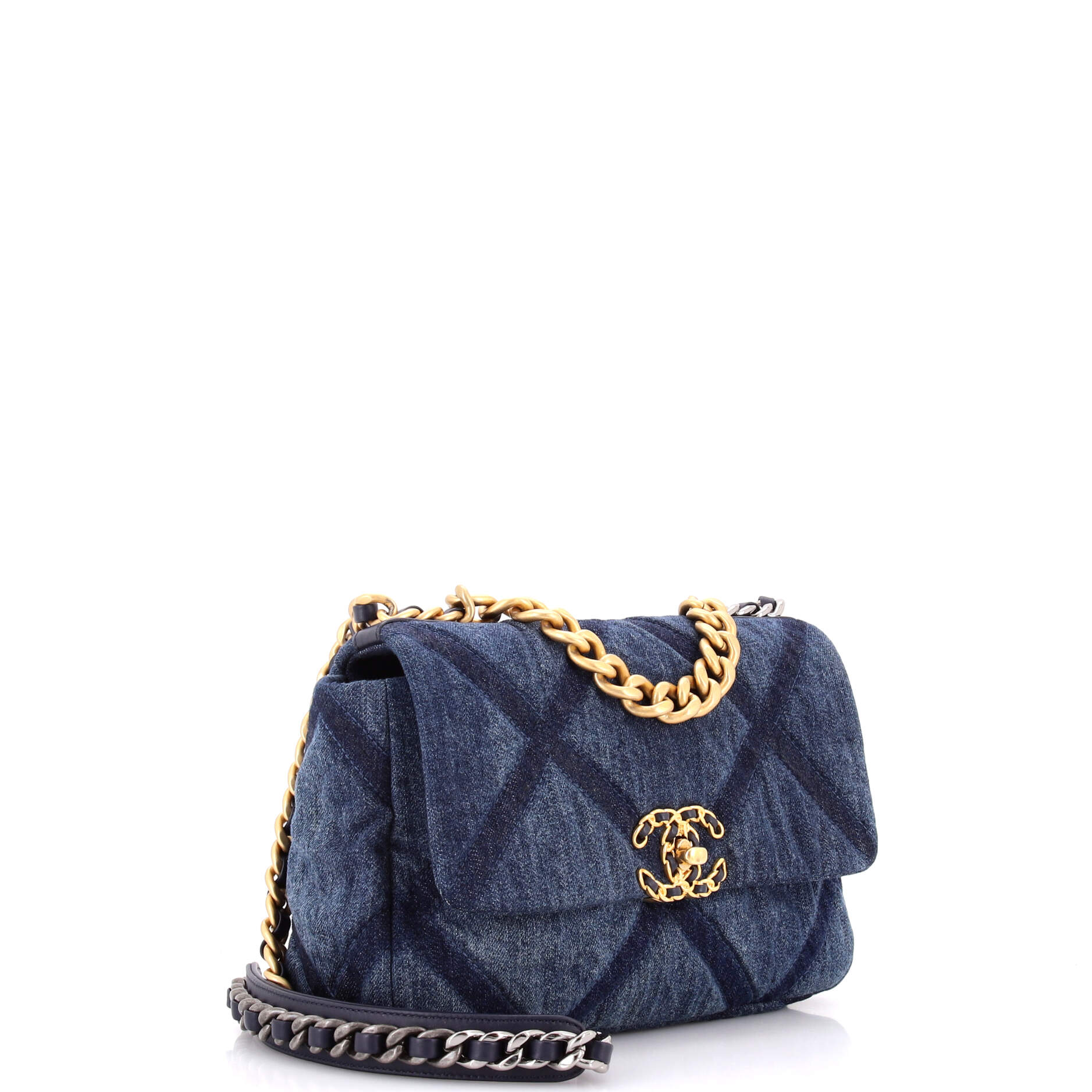 19 Flap Bag Quilted Denim Medium - Image 2