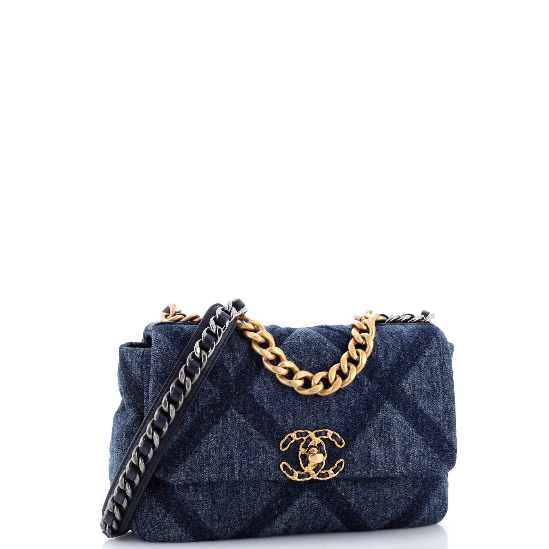 19 Flap Bag Quilted Denim Medium - Image 3