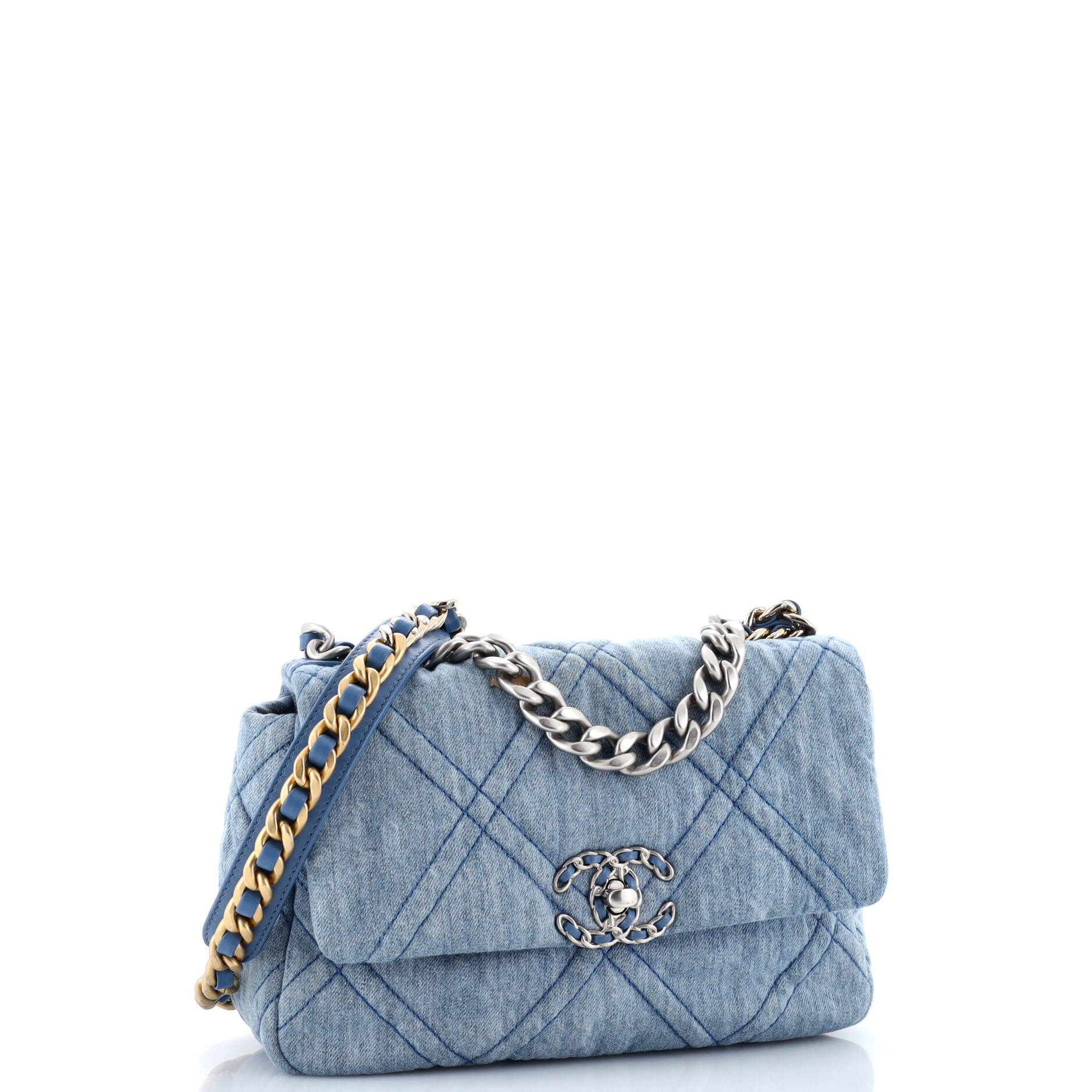 19 Flap Bag Quilted Denim Medium - Image 2