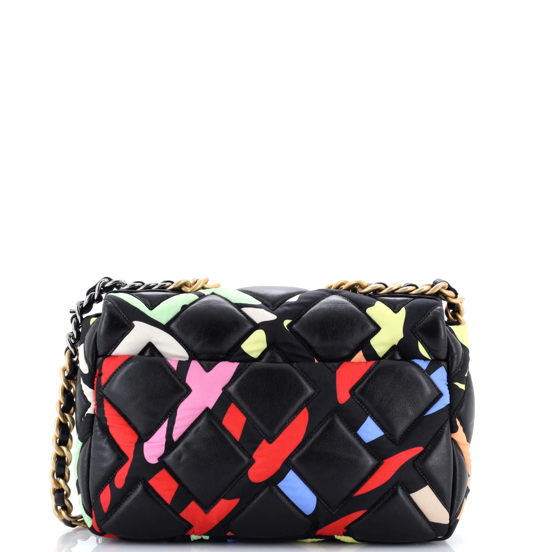 19 Flap Bag Quilted Lambskin and Printed Silk Medium - Image 3