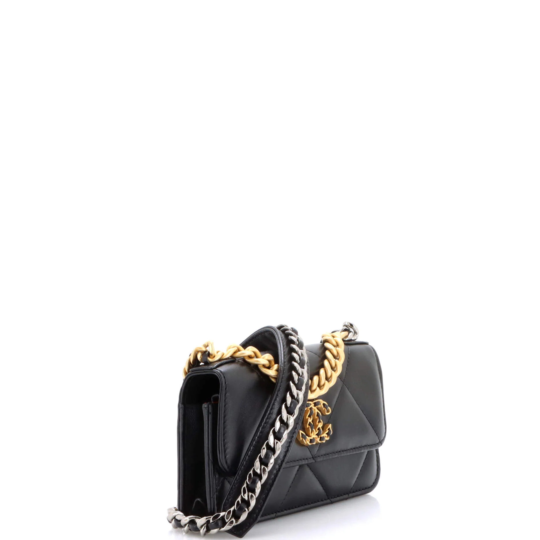 19 Flap Phone Holder with Chain Quilted Lambskin - Image 2