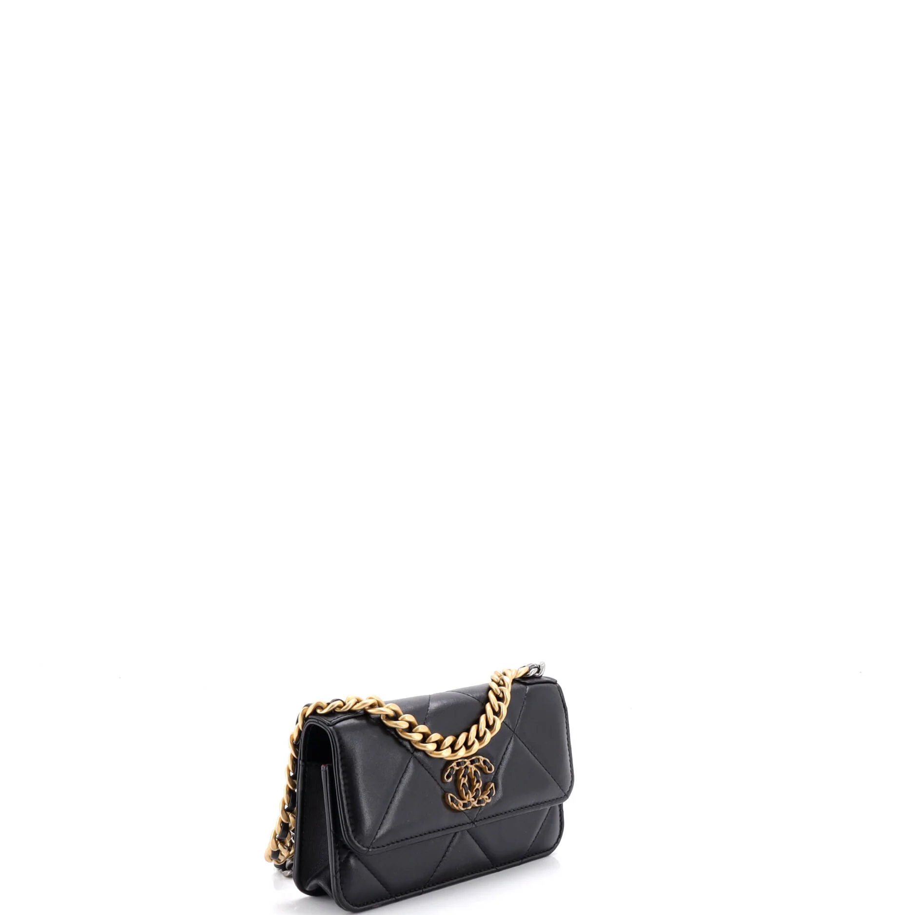 19 Flap Phone Holder with Chain Quilted Lambskin - Image 2