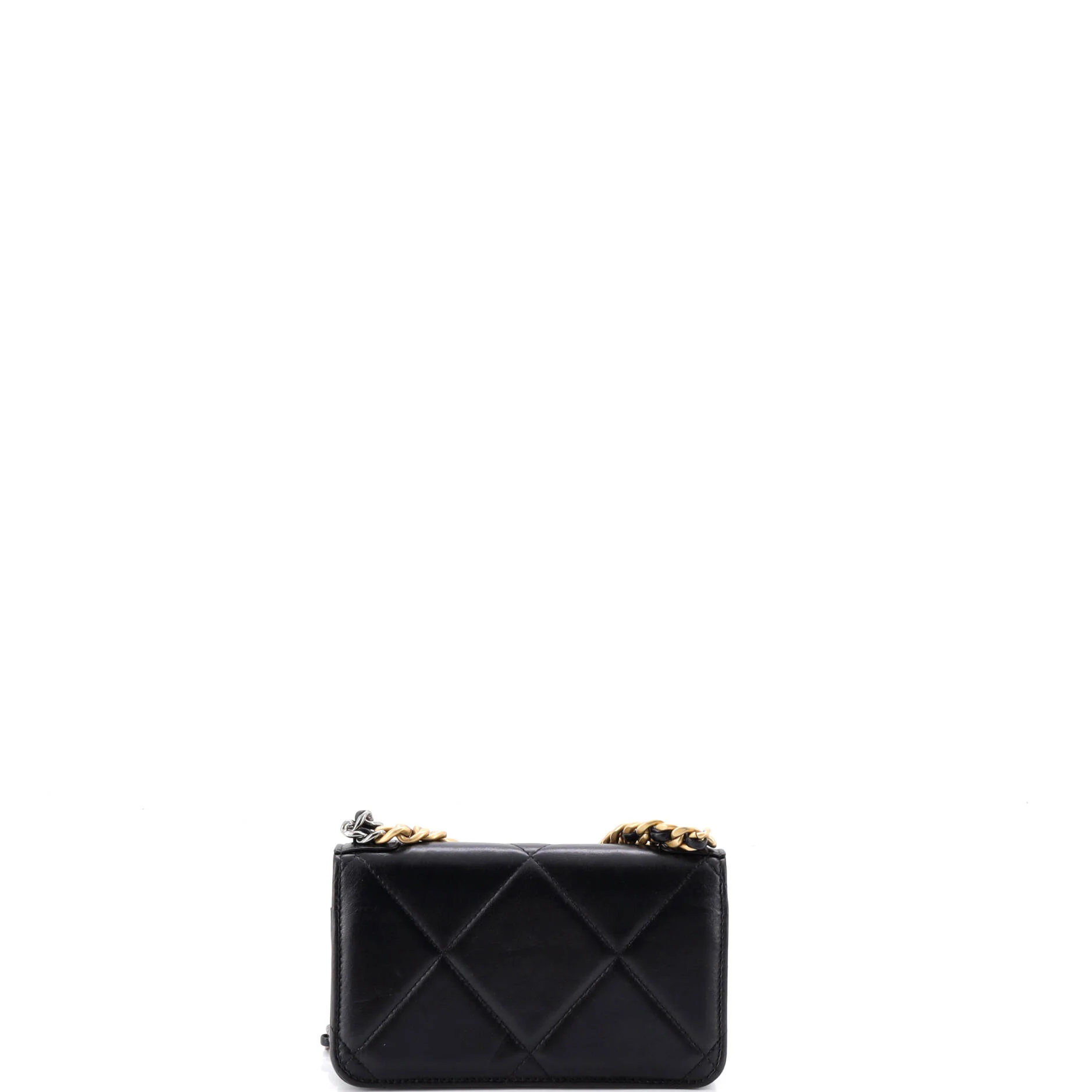 19 Flap Phone Holder with Chain Quilted Lambskin - Image 3