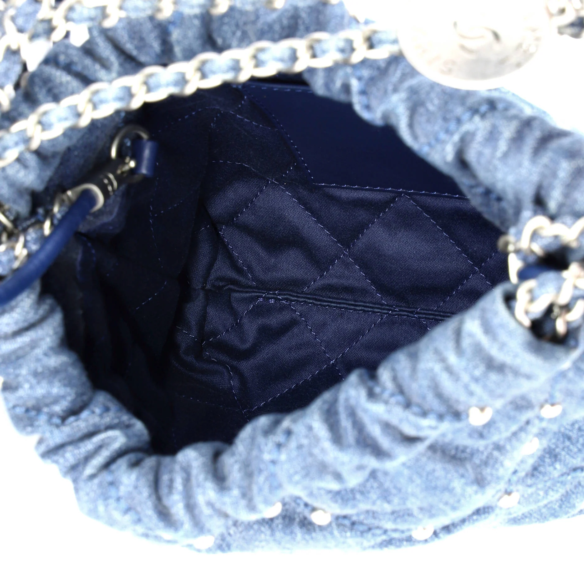 22 Chain Hobo Quilted Studded Denim Mini - Image 5