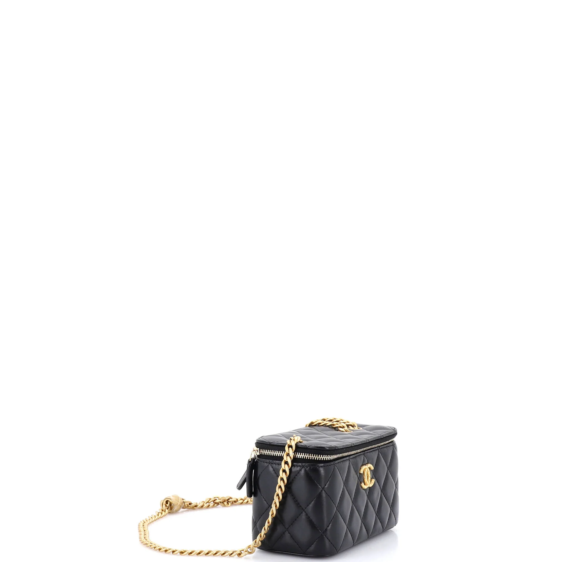 All Slide Long Vanity Case with Chain Quilted Lambskin Small - Image 2