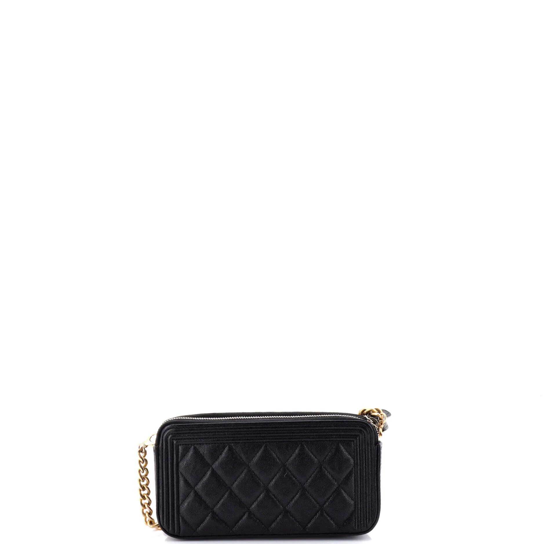 Boy Double Zip Clutch with Chain Quilted Caviar - Image 4