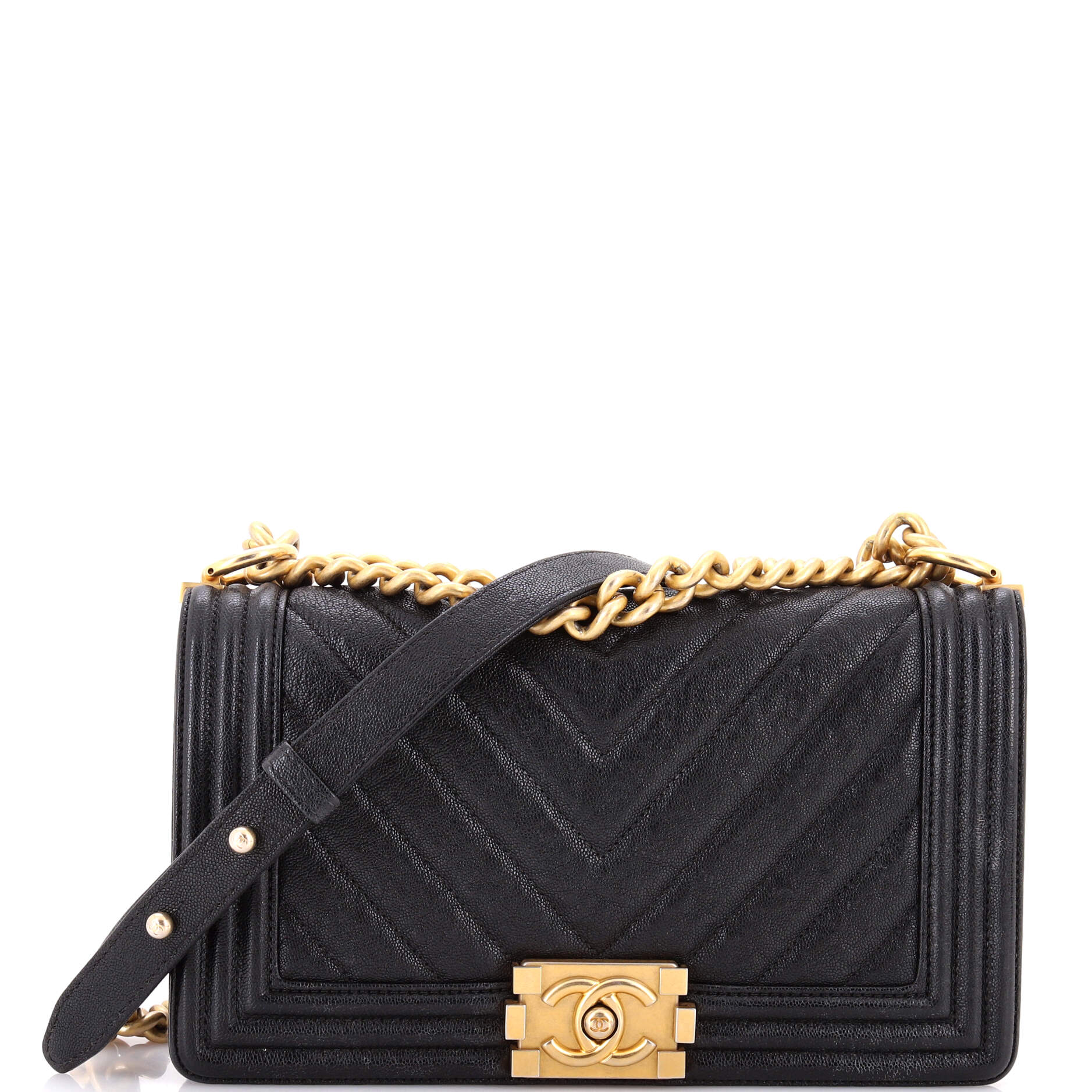 Boy Flap Bag Chevron Caviar New Medium