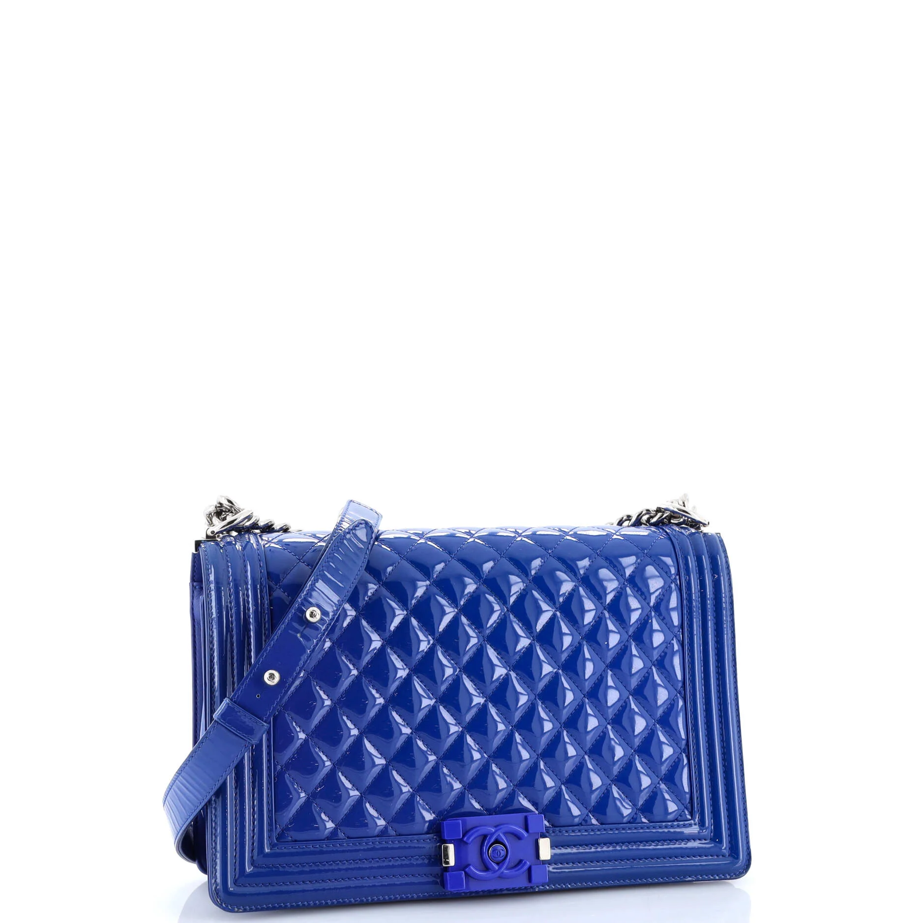 Boy Flap Bag Quilted Plexiglass Patent New Medium - Image 2
