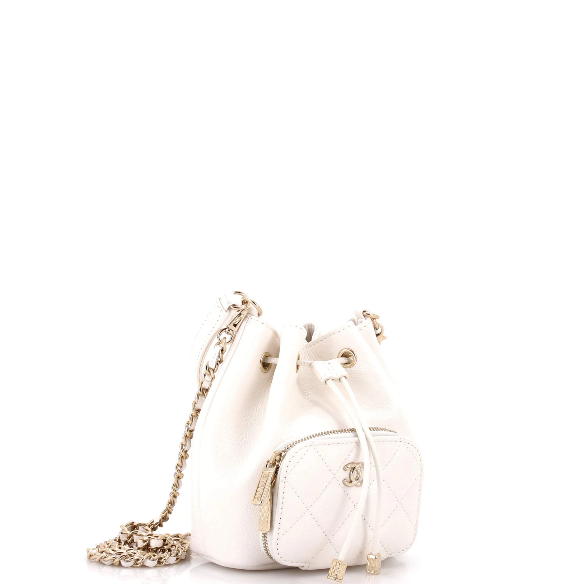 Business Affinity Top Handle Drawstring Bucket Bag Quilted Caviar Mini - Image 2