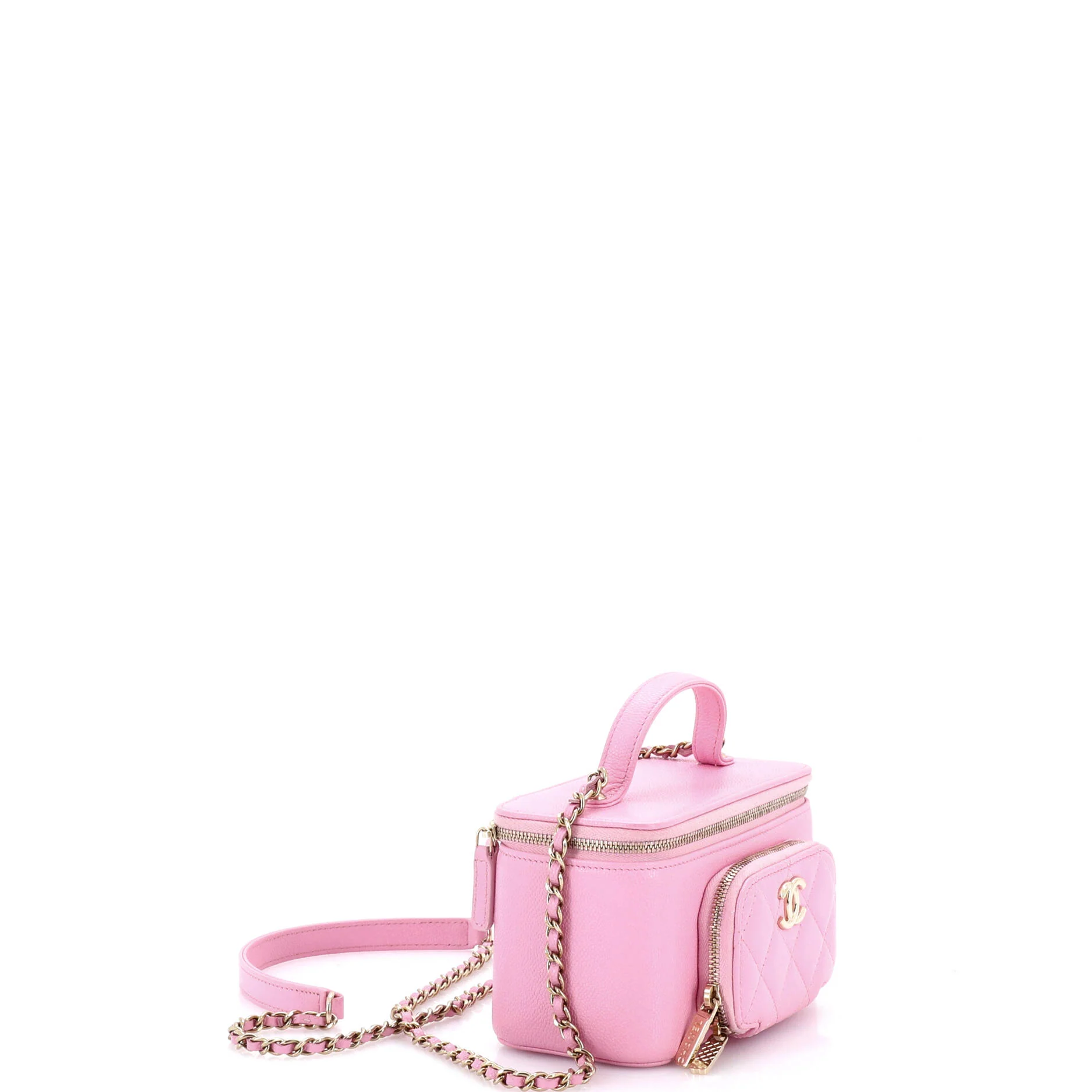 Business Affinity Top Handle Vanity Case with Chain Quilted Caviar Small - Image 2