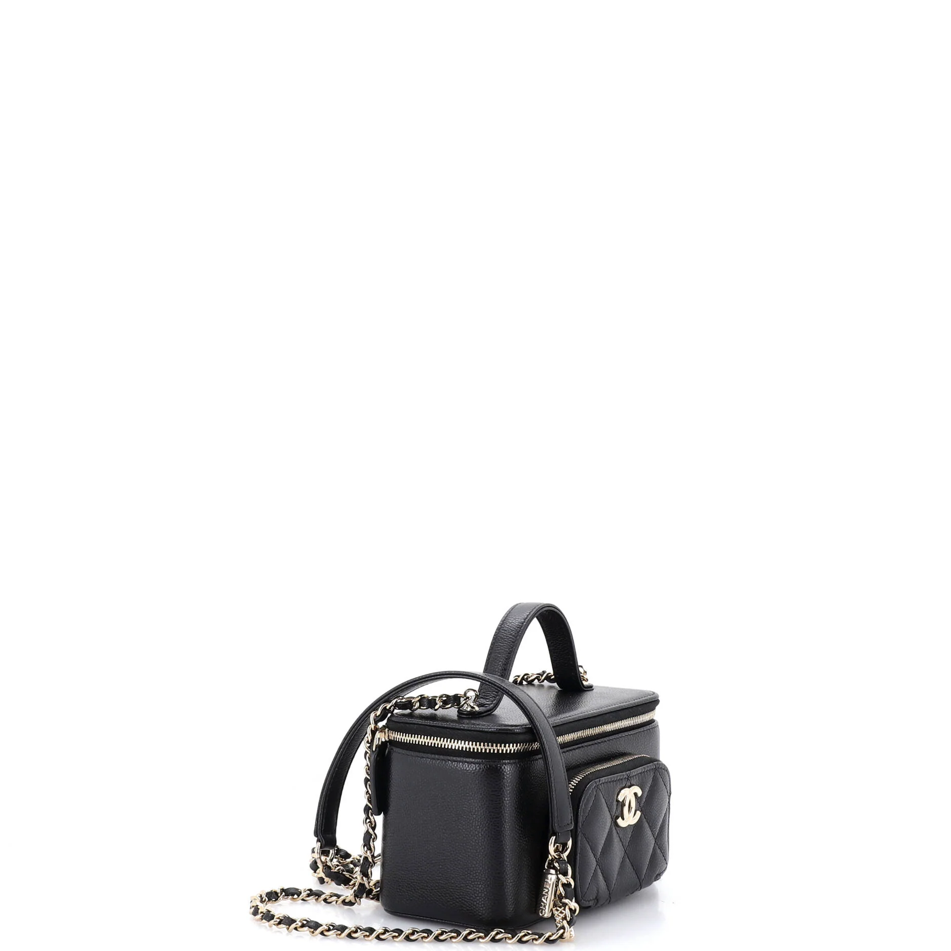 Business Affinity Top Handle Vanity Case with Chain Quilted Caviar Small - Image 2