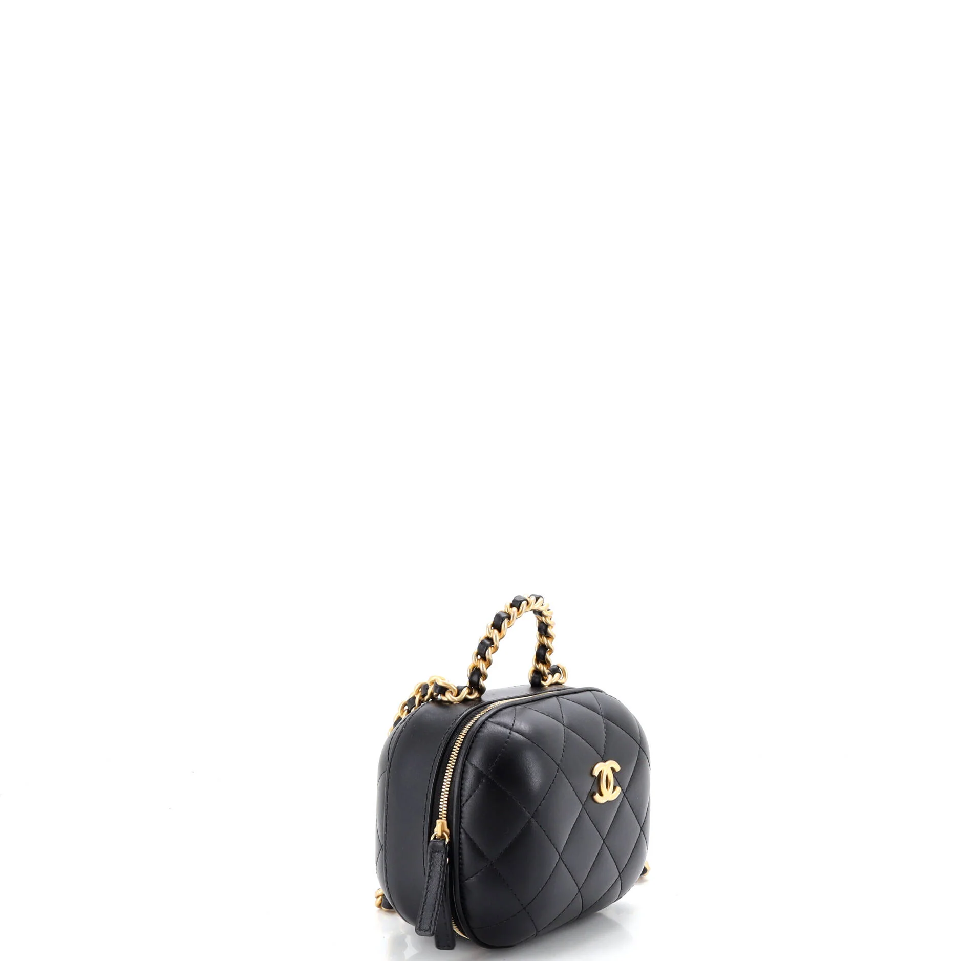CC Bubble Top Handle Vanity Case with Chain Quilted Lambskin Small - Image 2