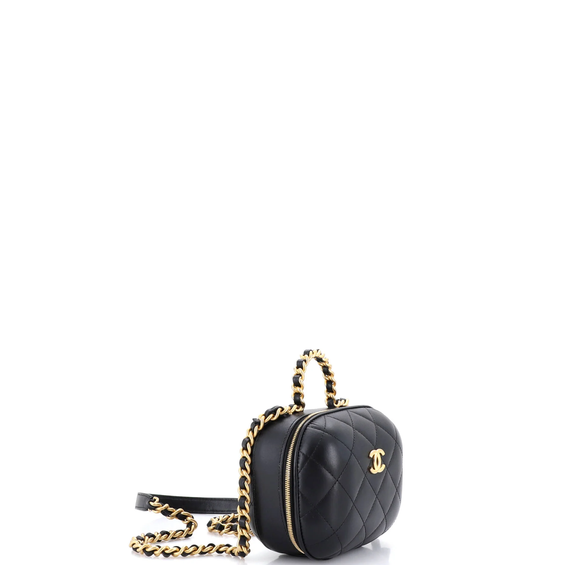 CC Bubble Top Handle Vanity Case with Chain Quilted Lambskin Small - Image 2