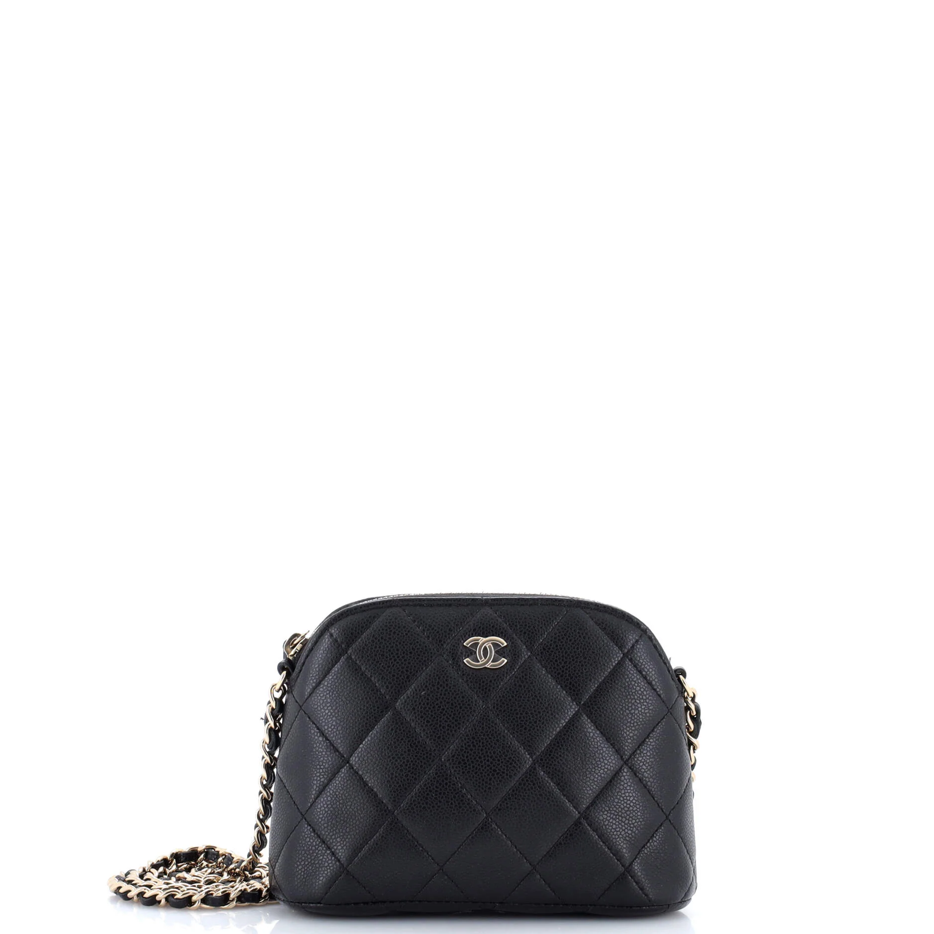 CC Dome Zip Clutch with Chain Quilted Caviar Mini