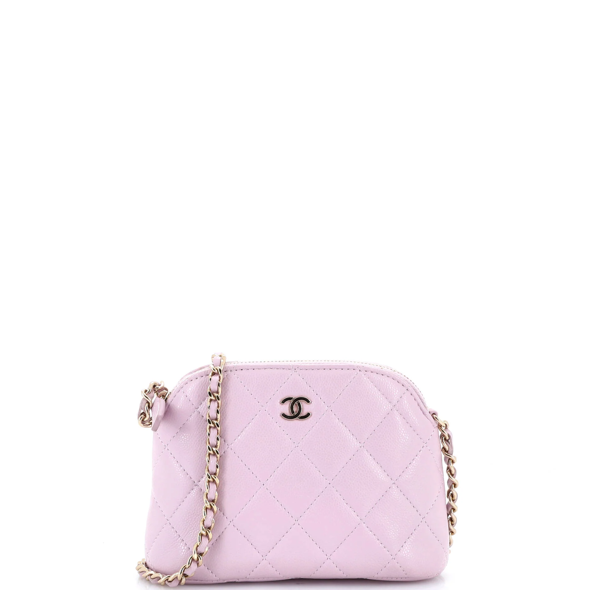 CC Dome Zip Clutch with Chain Quilted Caviar Mini