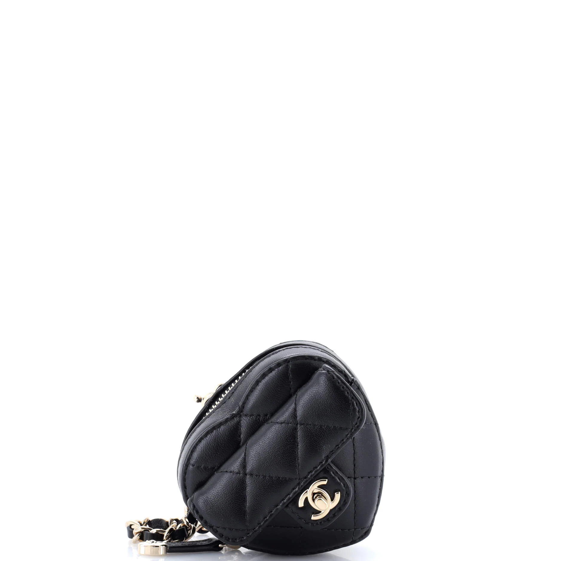 CC in Love Heart Chain Necklace Zip Coin Purse Quilted Lambskin