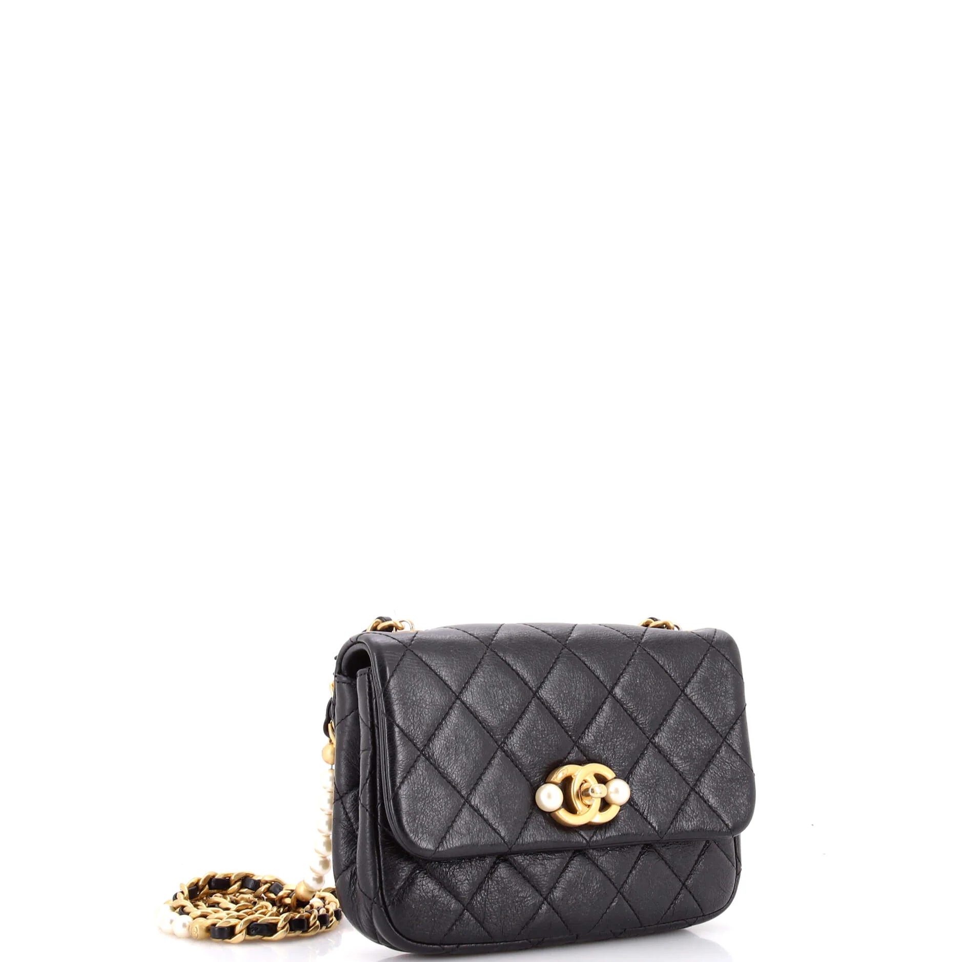 CC Pearl Section Chain Flap Bag Quilted Calfskin Mini - Image 2