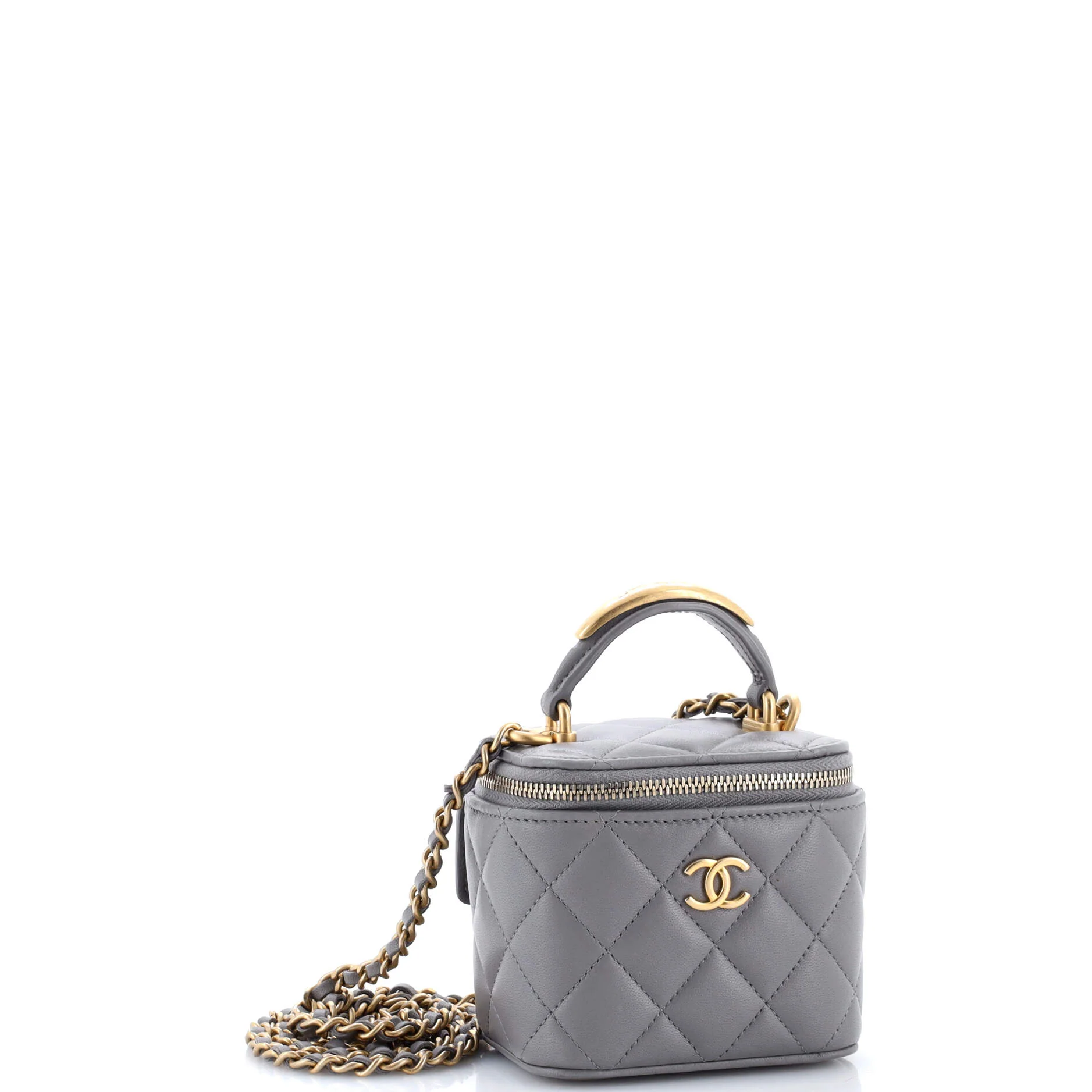 CC Top Handle Vanity Case with Chain Quilted Lambskin with Metal Mini - Image 2