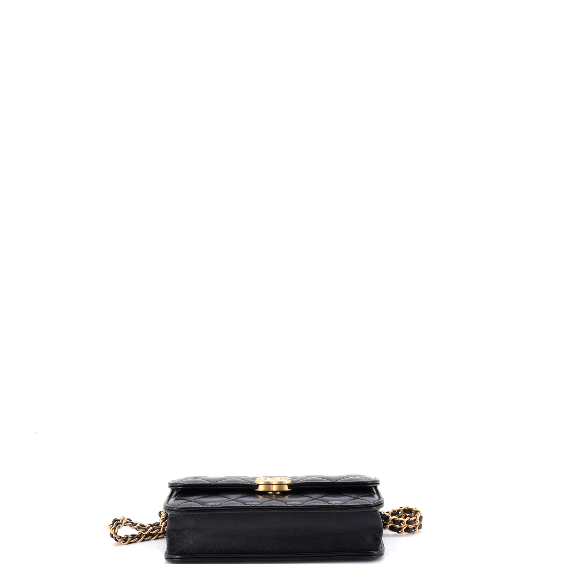 CC Woven Flap Phone Holder with Chain Quilted Shiny Lambskin - Image 4