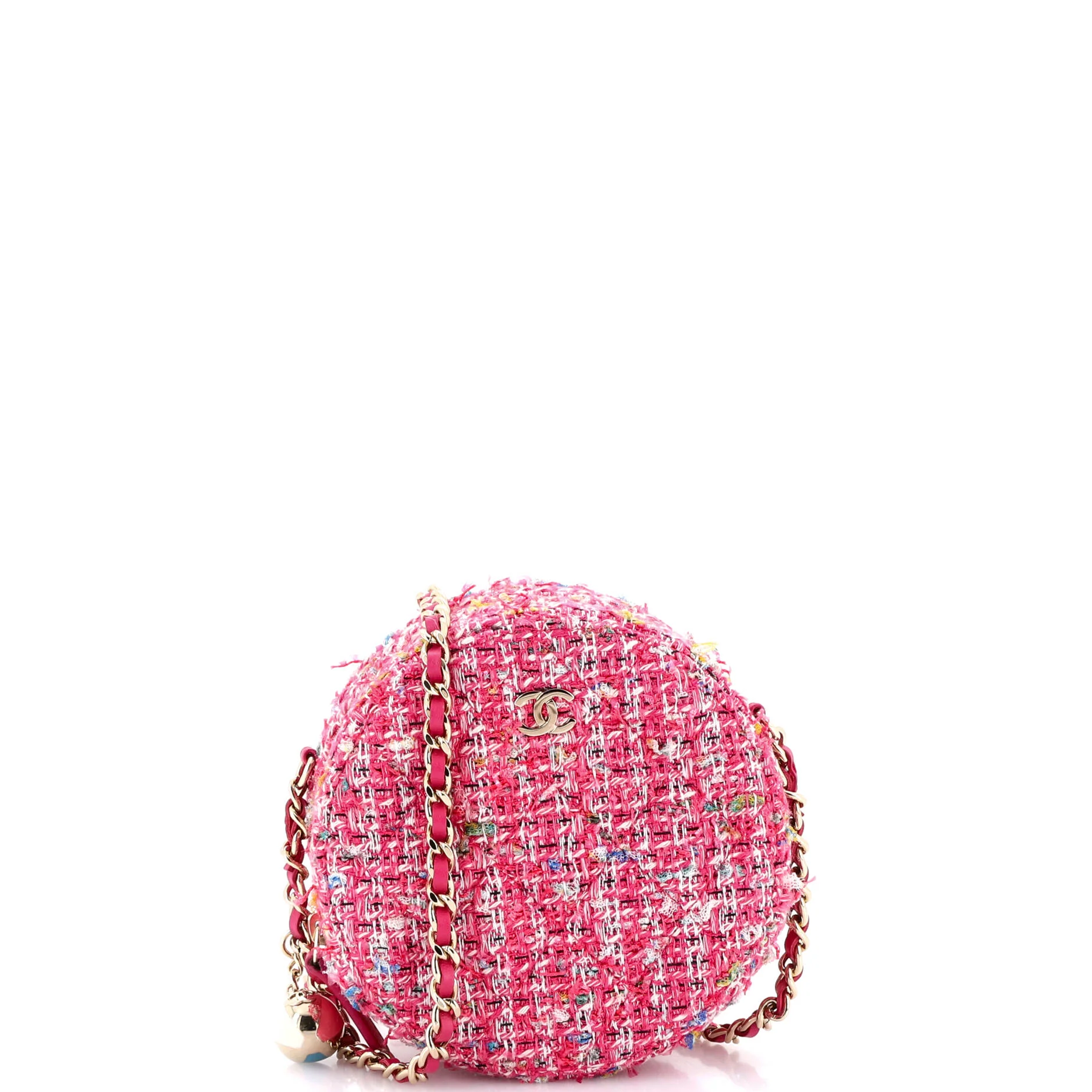 Charm Round Clutch with Chain Quilted Tweed