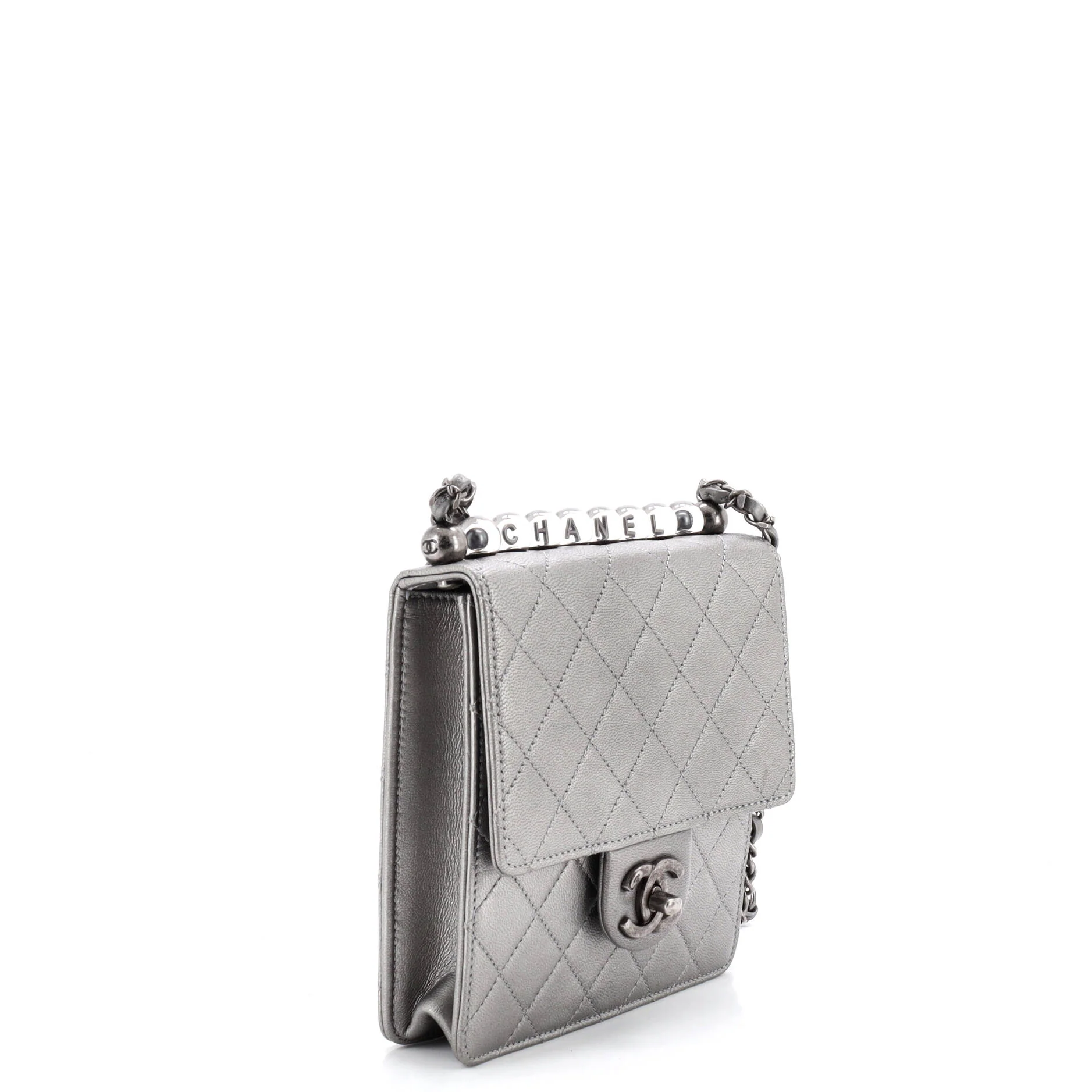 Chic Pearls Flap Bag Quilted Goatskin with Acrylic Beads Mini - Image 2