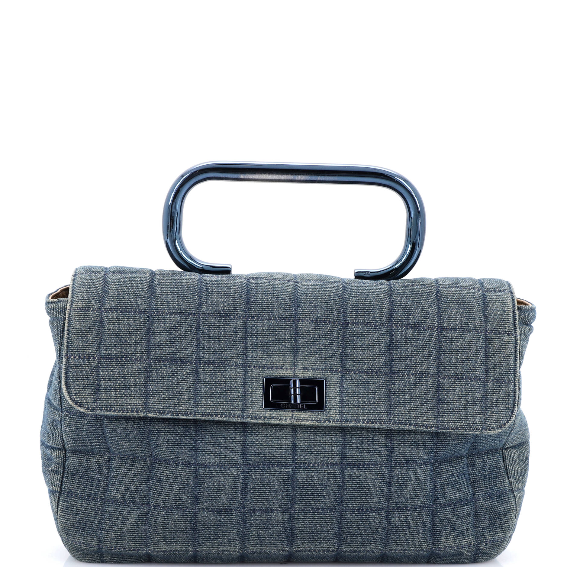 Chocolate Bar Mademoiselle Top Handle Bag Quilted Denim Medium