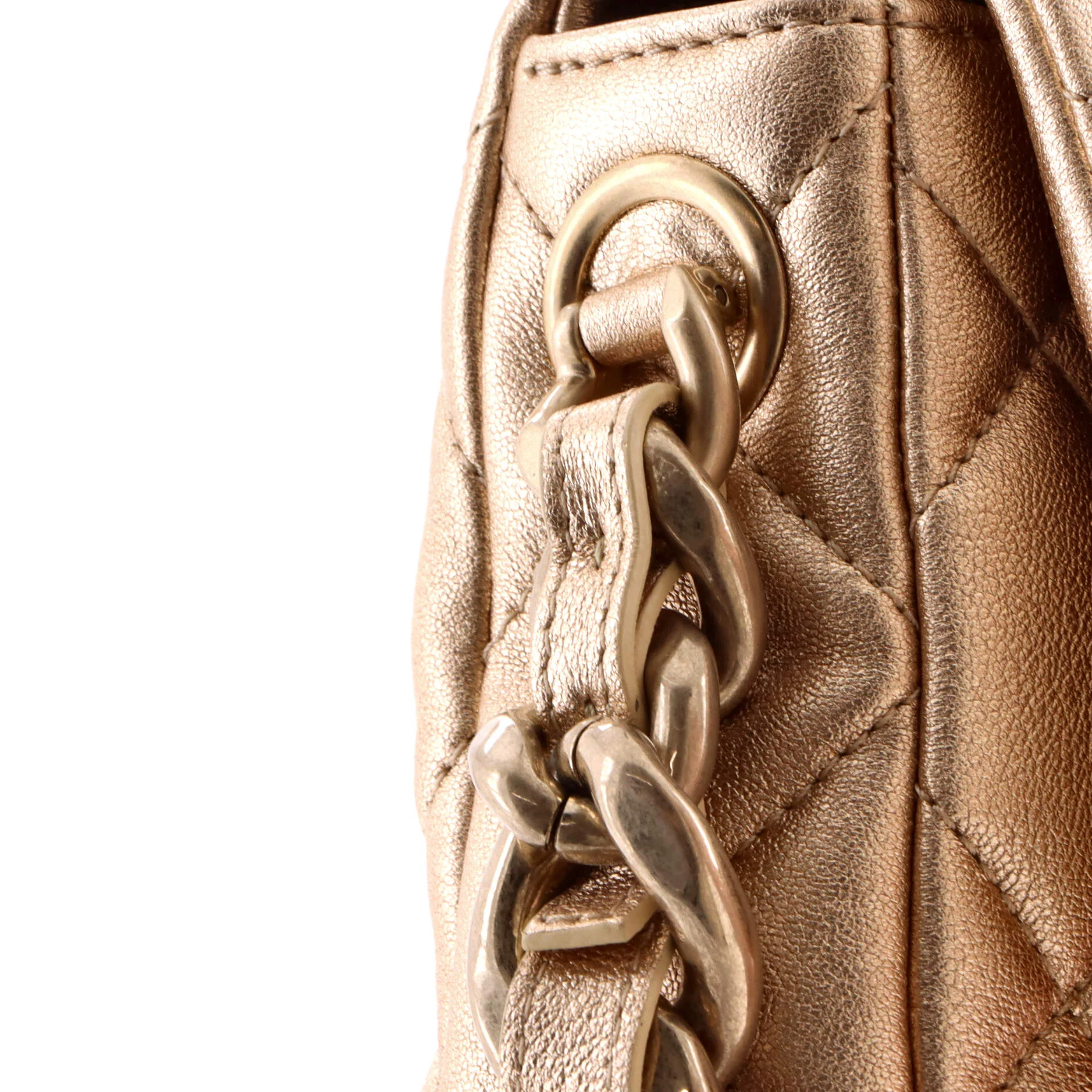 Chunky Chain CC Flap Bag Quilted Metallic Calfskin Small - Image 6