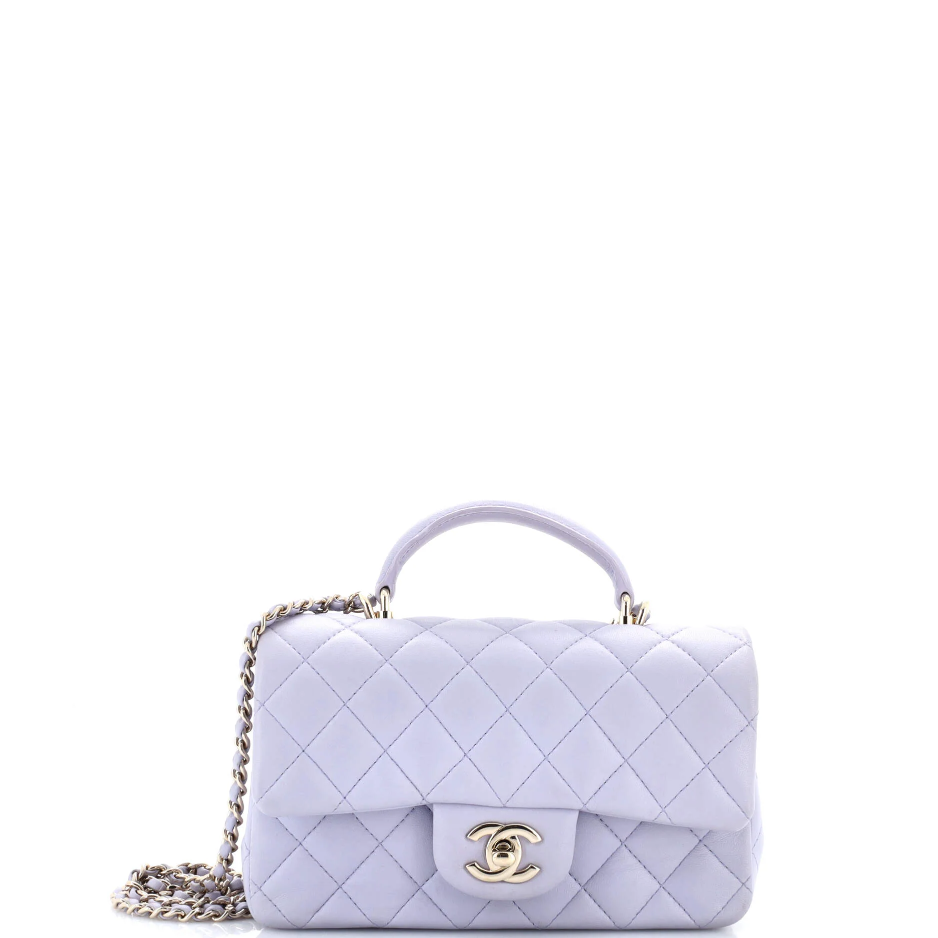 Classic Single Flap Top Handle Bag Quilted Lambskin Mini