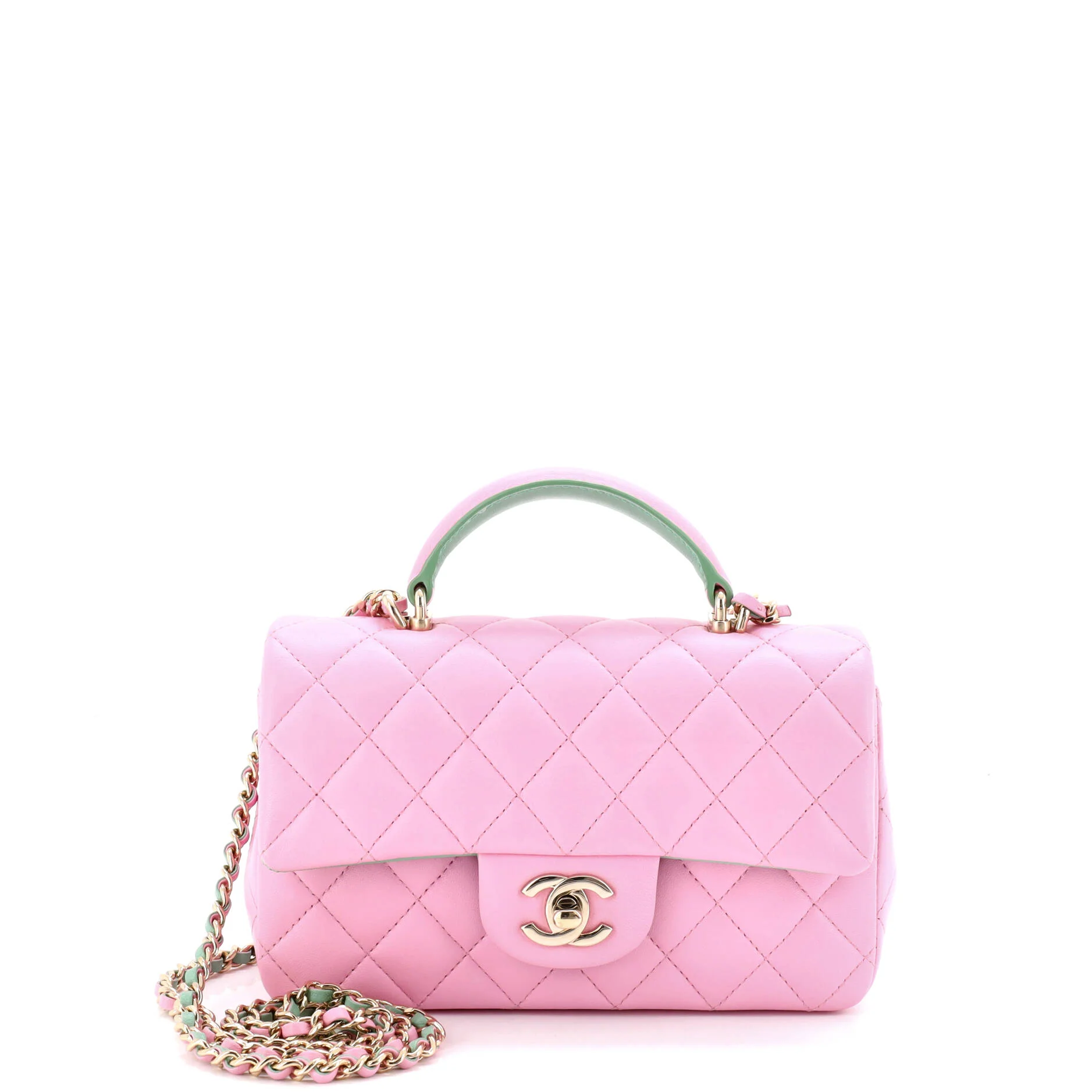 Classic Single Flap Top Handle Bag Quilted Lambskin Mini