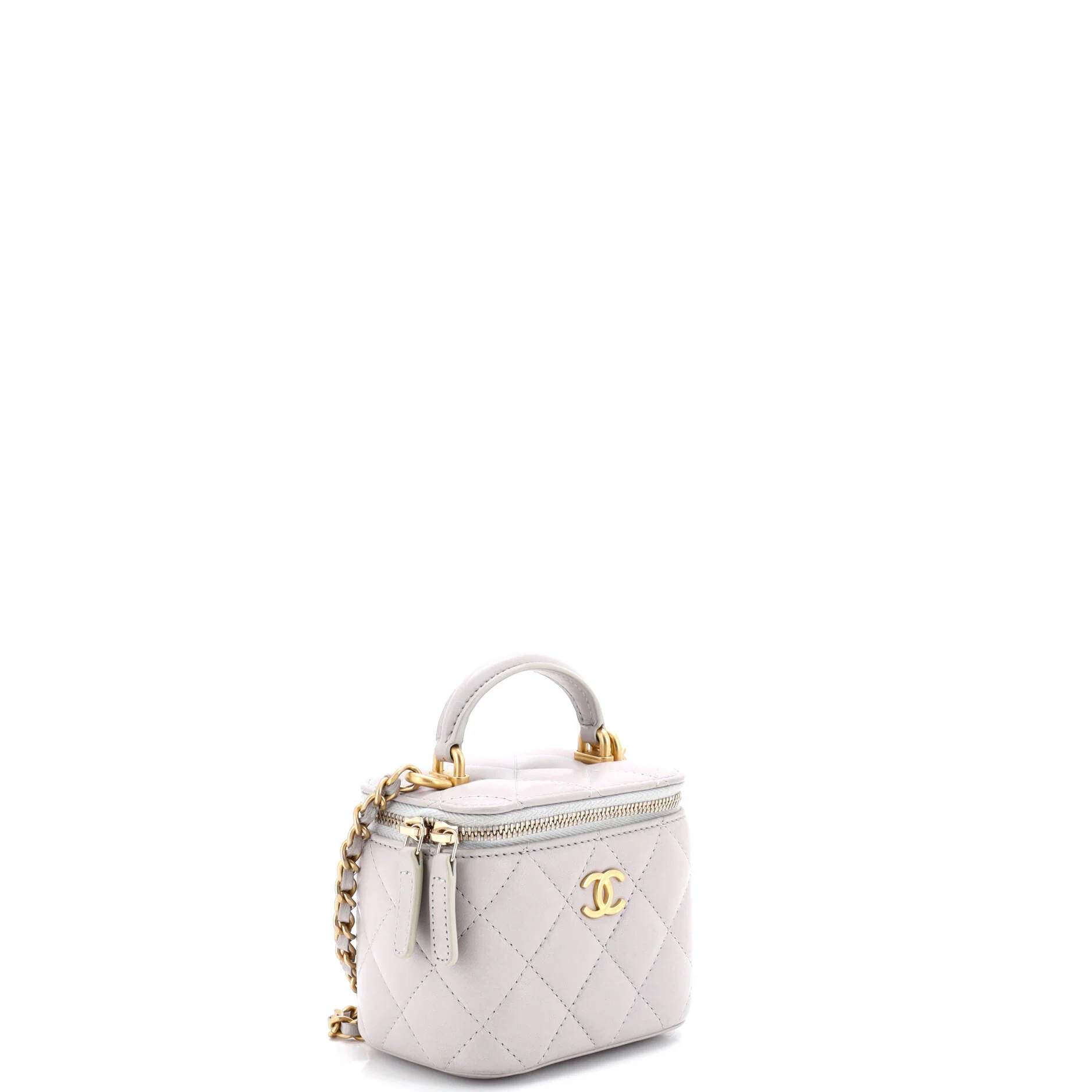 Classic Top Handle Vanity Case with Chain Quilted Lambskin Mini - Image 3