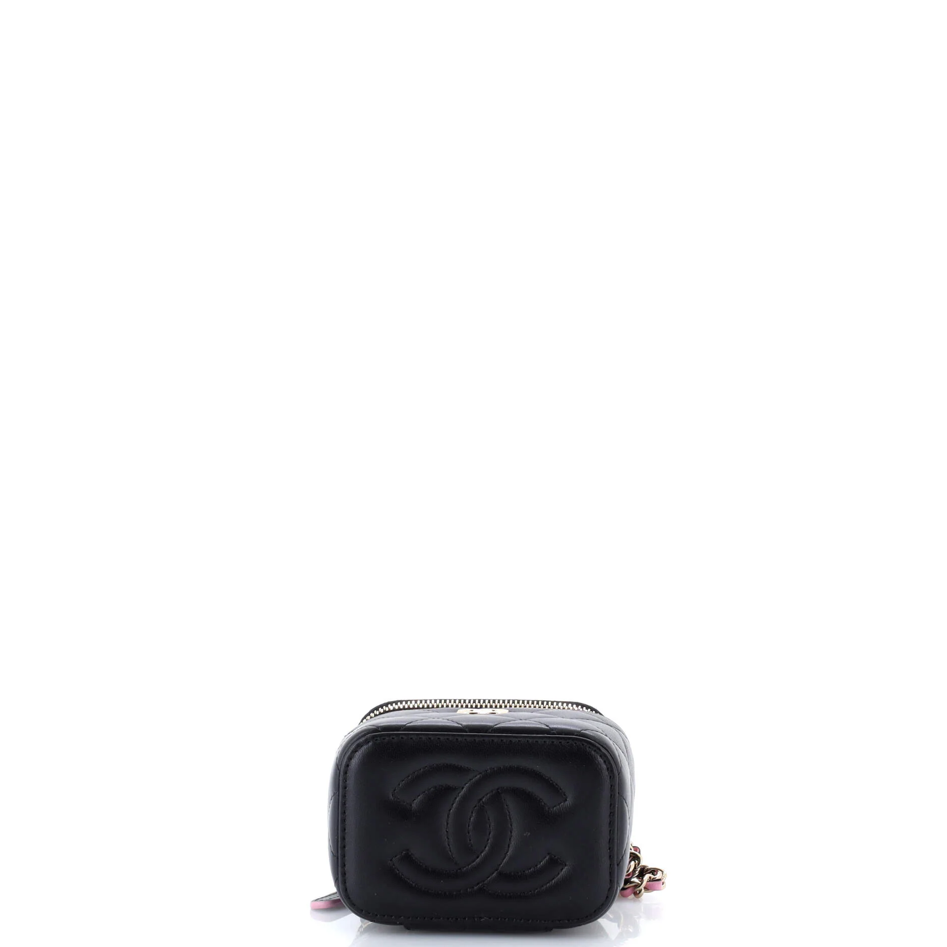Classic Top Handle Vanity Case with Chain Quilted Lambskin Mini - Image 4