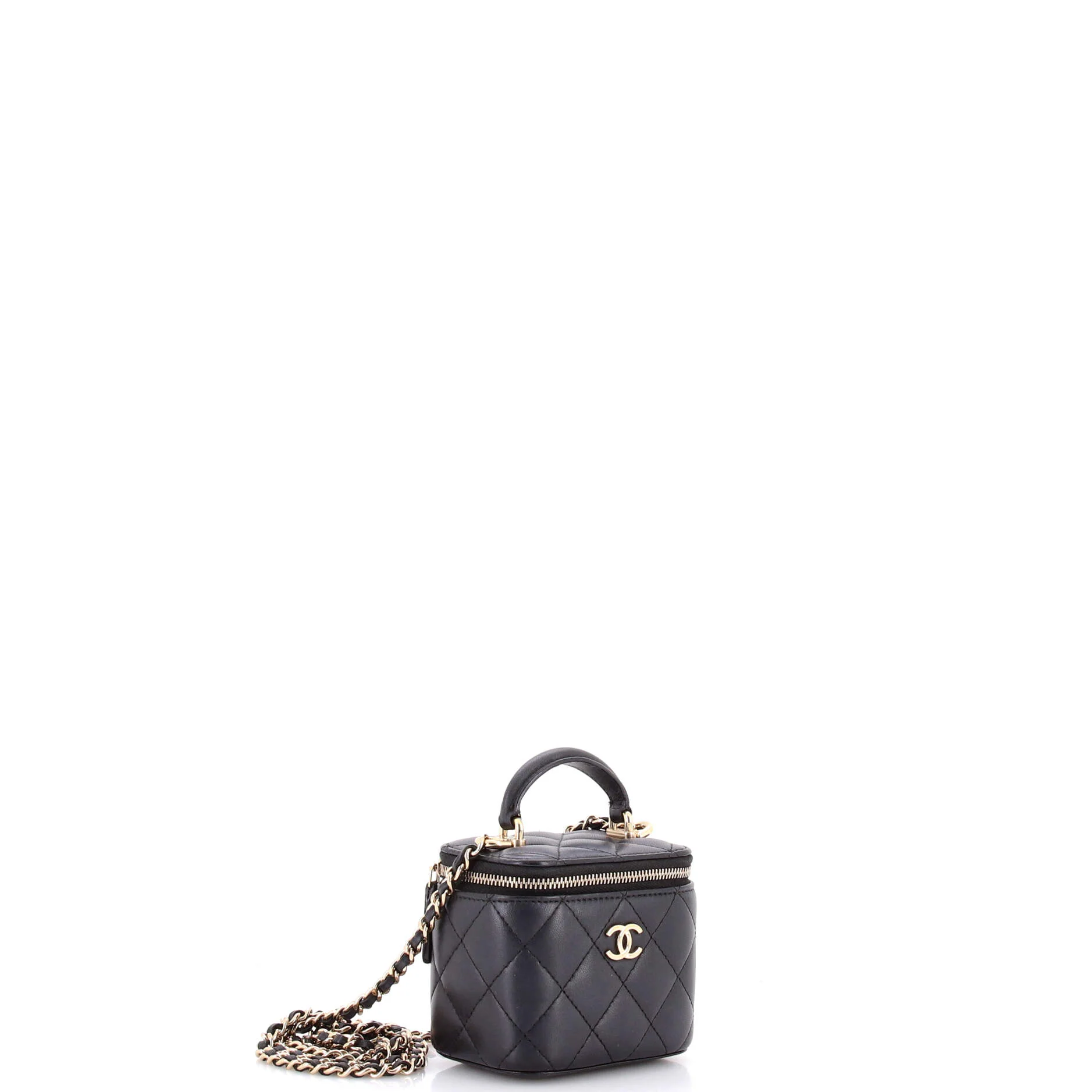 Classic Top Handle Vanity Case with Chain Quilted Lambskin Mini - Image 2
