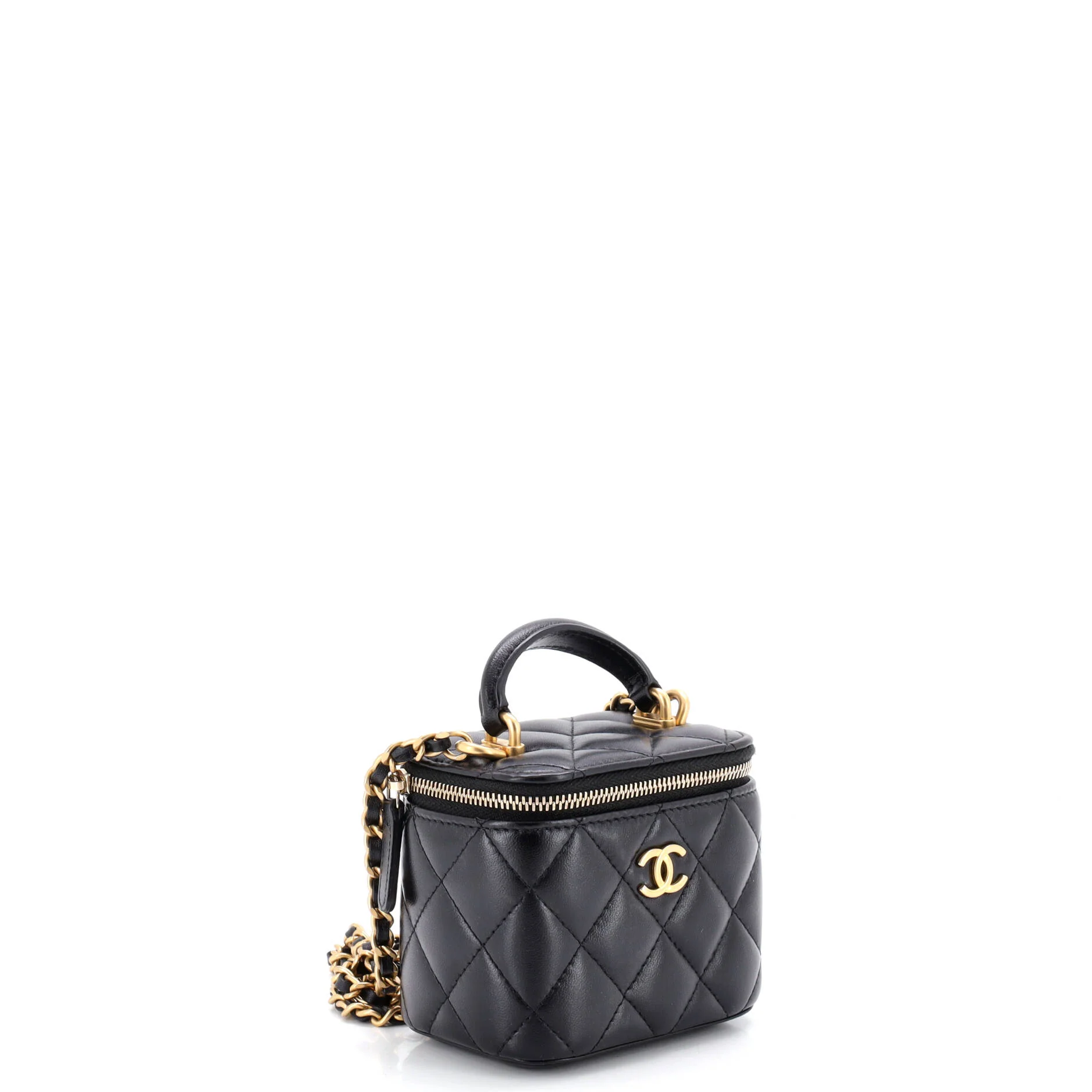 Classic Top Handle Vanity Case with Chain Quilted Lambskin Mini - Image 2
