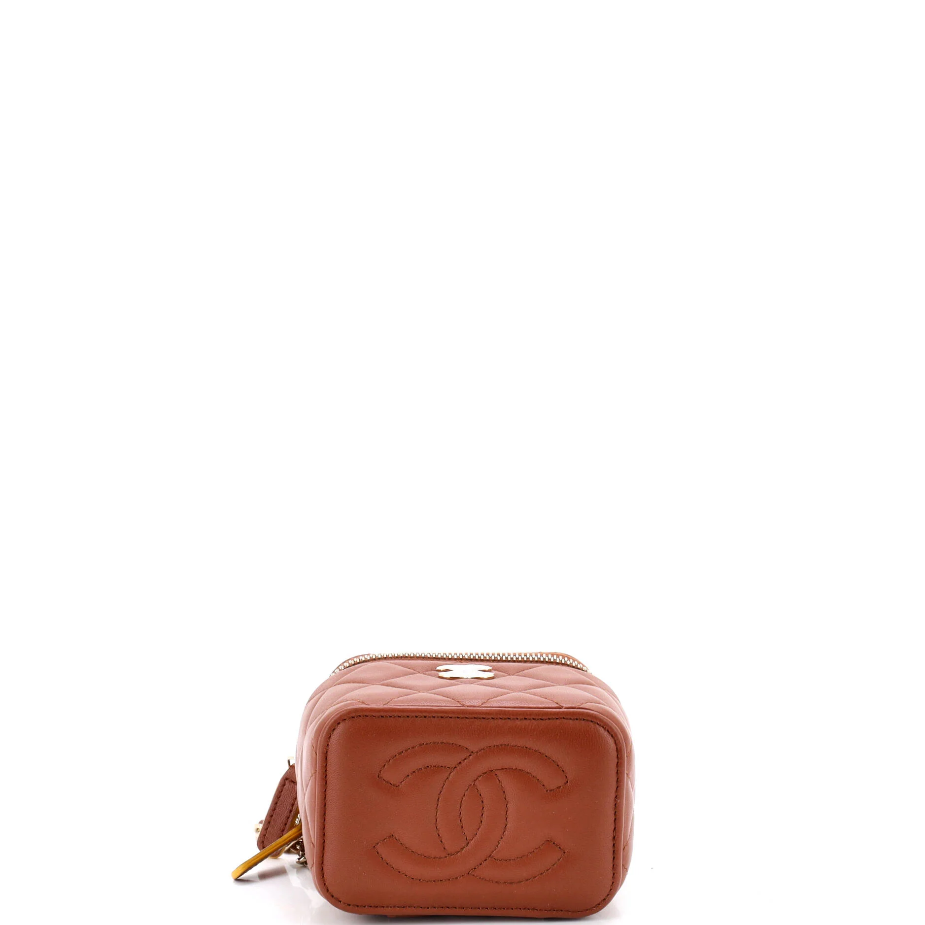 Classic Top Handle Vanity Case with Chain Quilted Lambskin Mini - Image 4