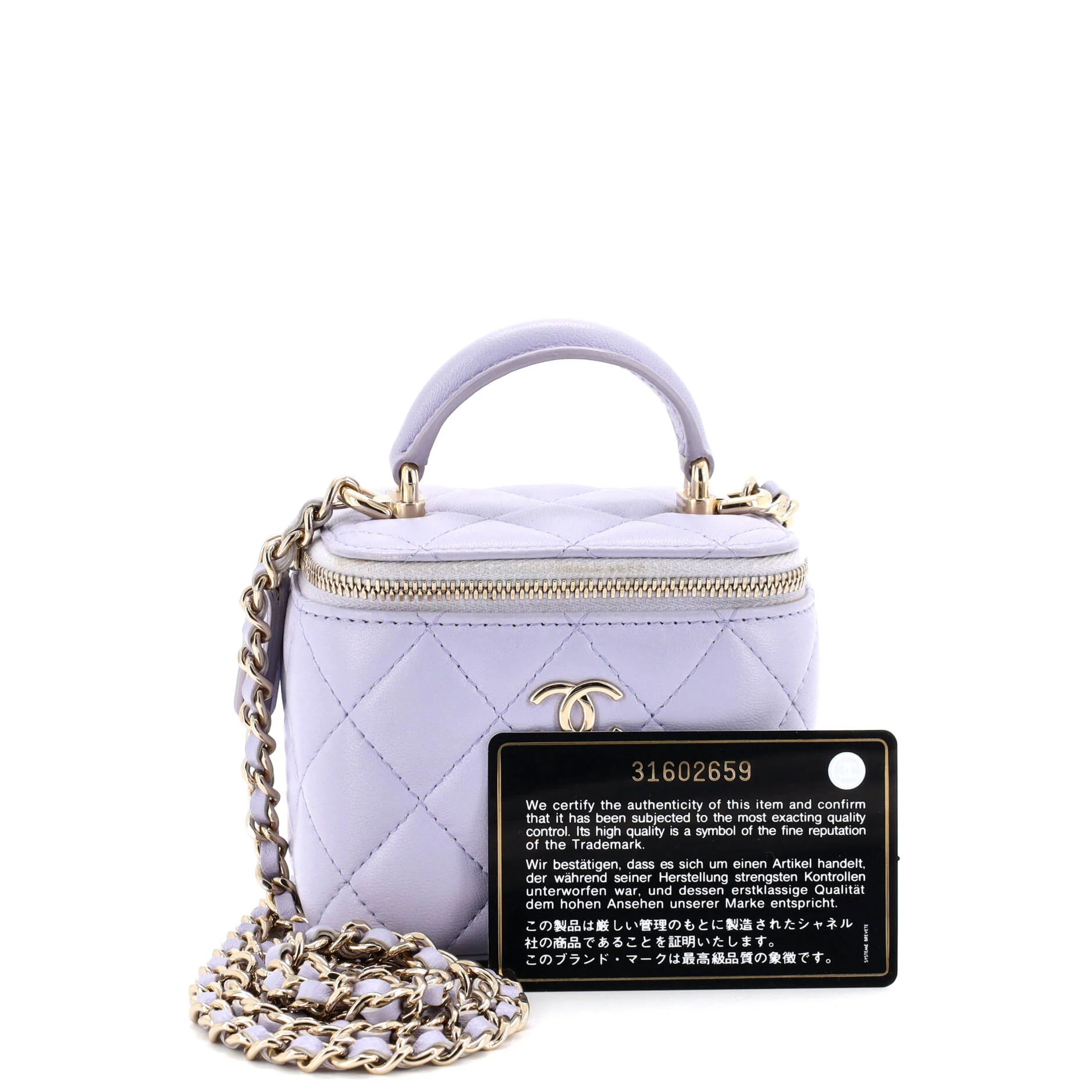 Classic Top Handle Vanity Case with Chain Quilted Lambskin Mini - Image 2