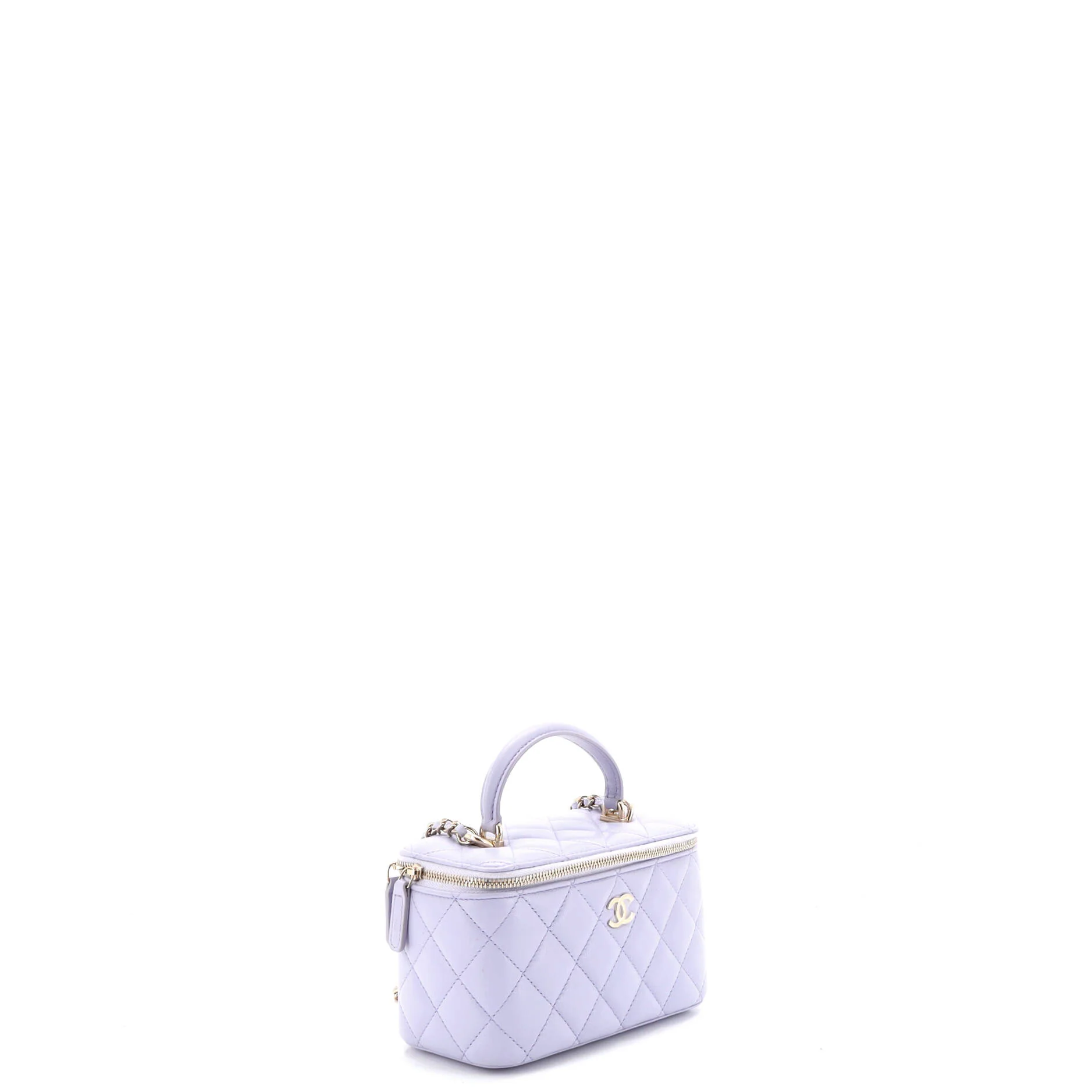 Classic Top Handle Vanity Case with Chain Quilted Lambskin Small - Image 3